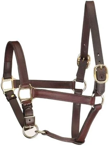 Crafted Leather Mini or Suckling Foal Size Horse Halter Brown Leather with Solid Brass Hardware Adjustable Chin Double Stitched Double Buckle Crown. Fast