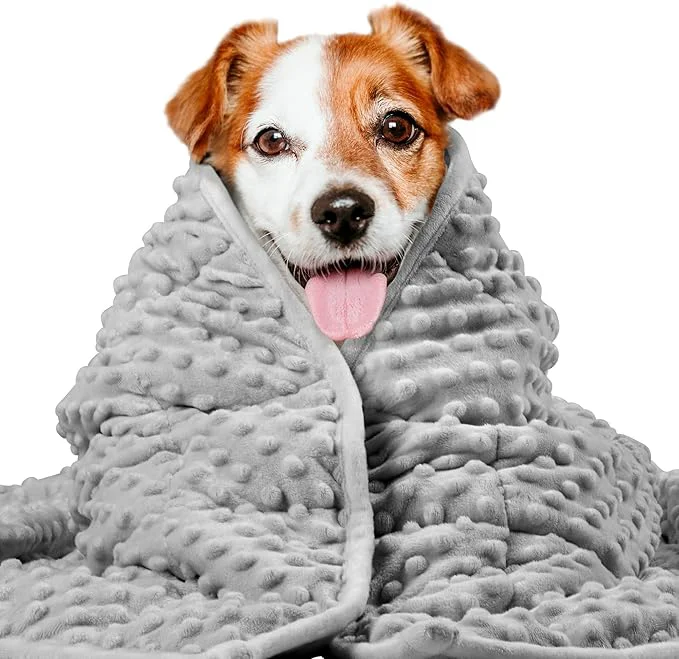 Prestigious LaSyL Weighted Blanket for Pets Thunder Blanket for Dogs Anxiety Premium Soft Minky Relaxation Calming Anti Anxiety Used in Car Bed Couch Dark Grey Washable Small 24 x32 About ThisOverview Flexible