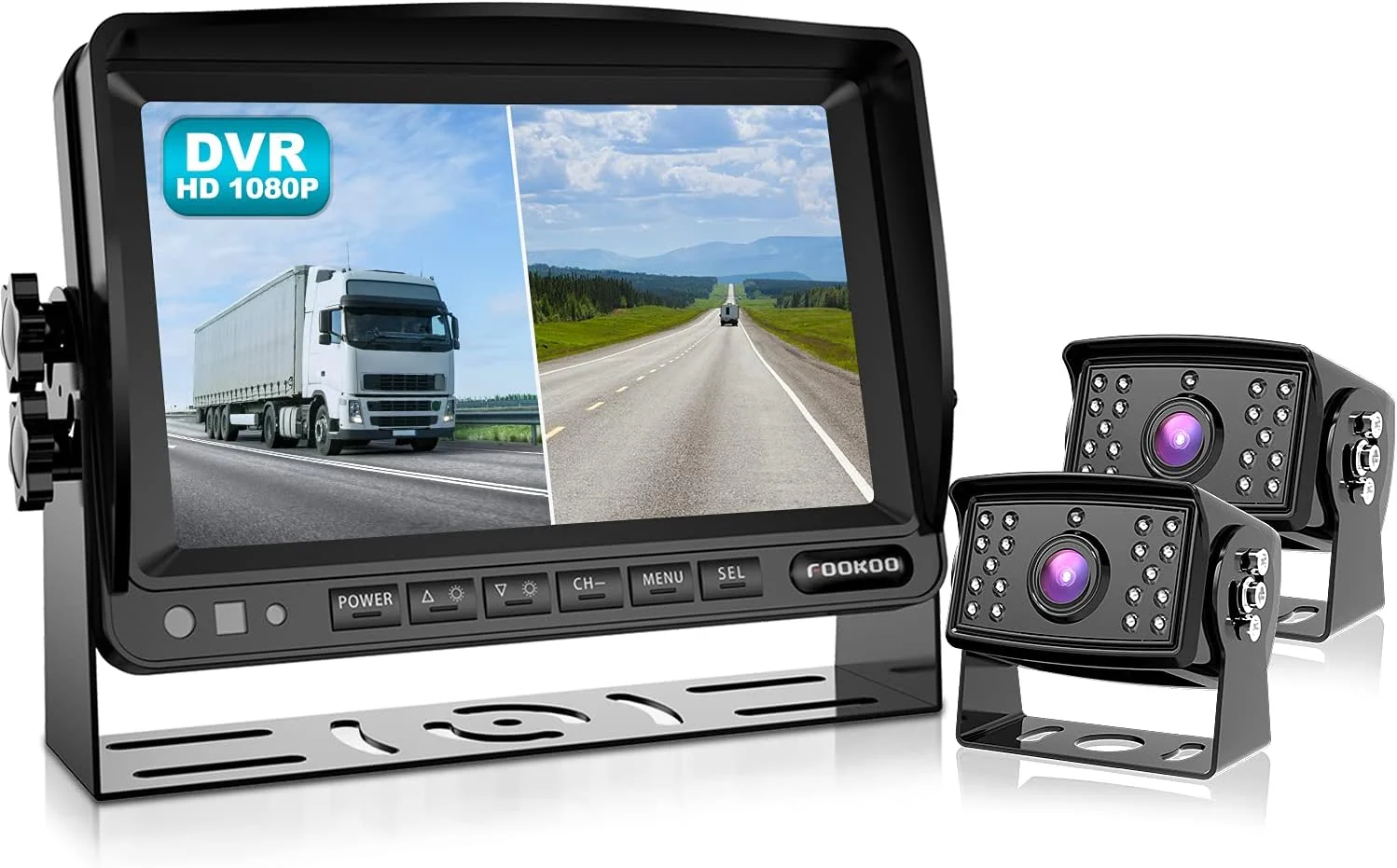 Refined Fookoo 7 HD 1080P Wired Backup Camera System 7-inch Dual Split Screen Monitor W Recording IP69 Waterproof Front View Rear View Camera Parking Lines for Truck Trailer RV Skid Steer FHD2 Contemporary