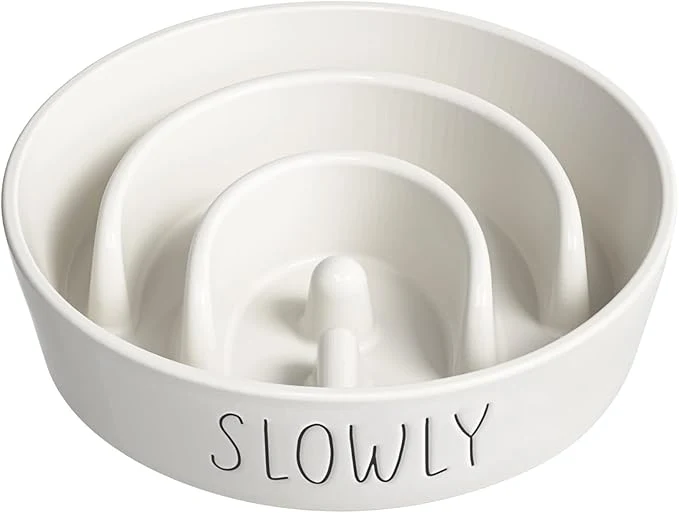 Casual Slow Feeder Dog Bowl - 1.5 Cups Ceramic Puzzle Feeder for Small Medium Breeds Maze Design Bowl for Puppy Fast Eaters White Pet Dish to Control Eating SpeedAbout ThisOverview Soft