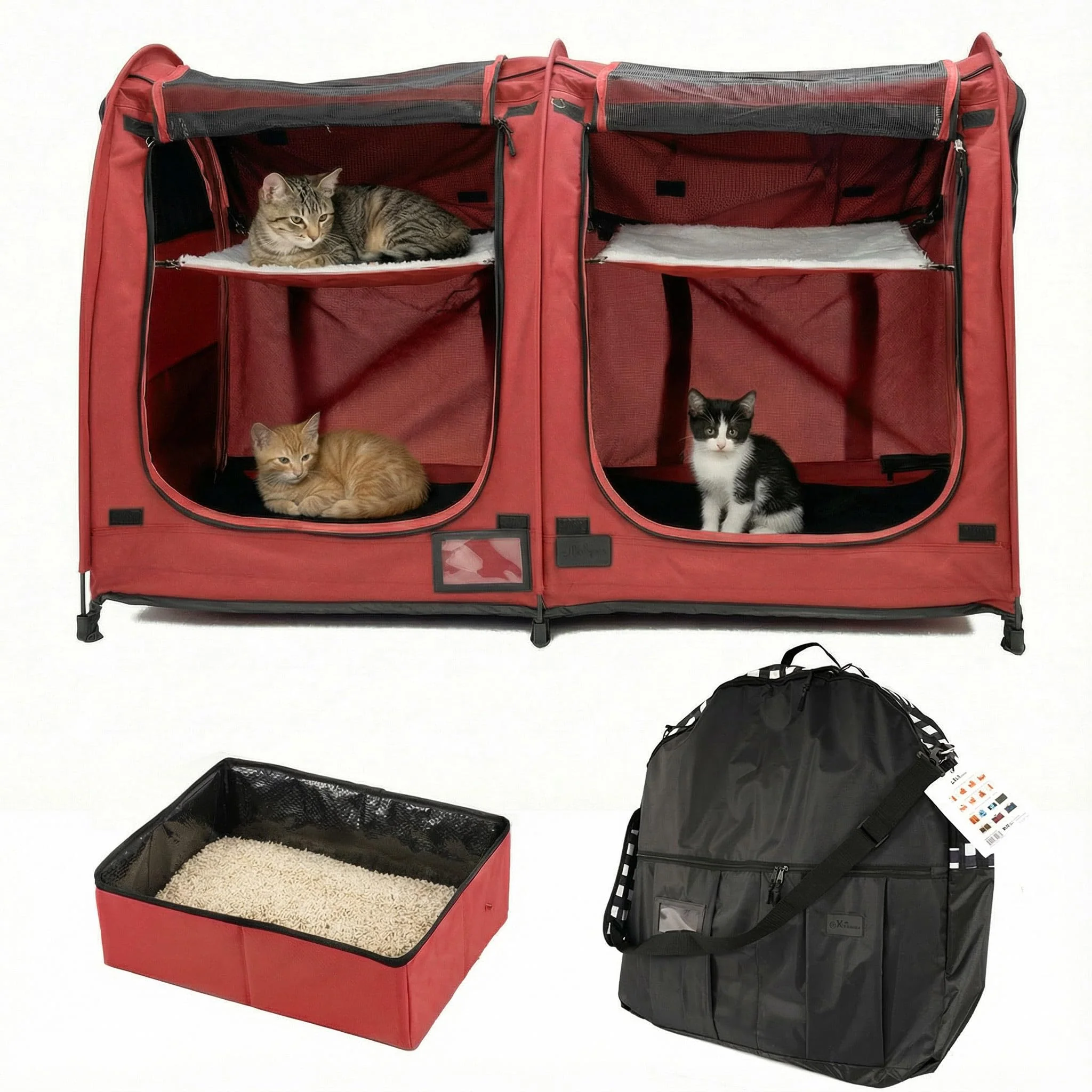 Minimalist Porayhut Mispace Portable Twin Cat Cage - Foldable Travel Kennel with Two Hammocks Specialty