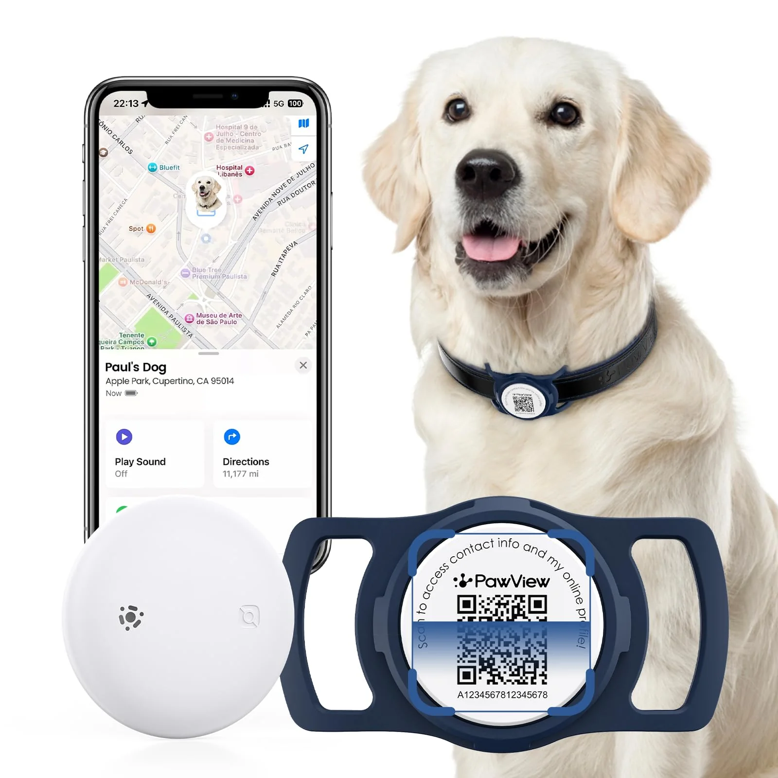 Contemporary PawView Smart Pet Tracker for Collar — -Time Location No Monthly Fees Flexible