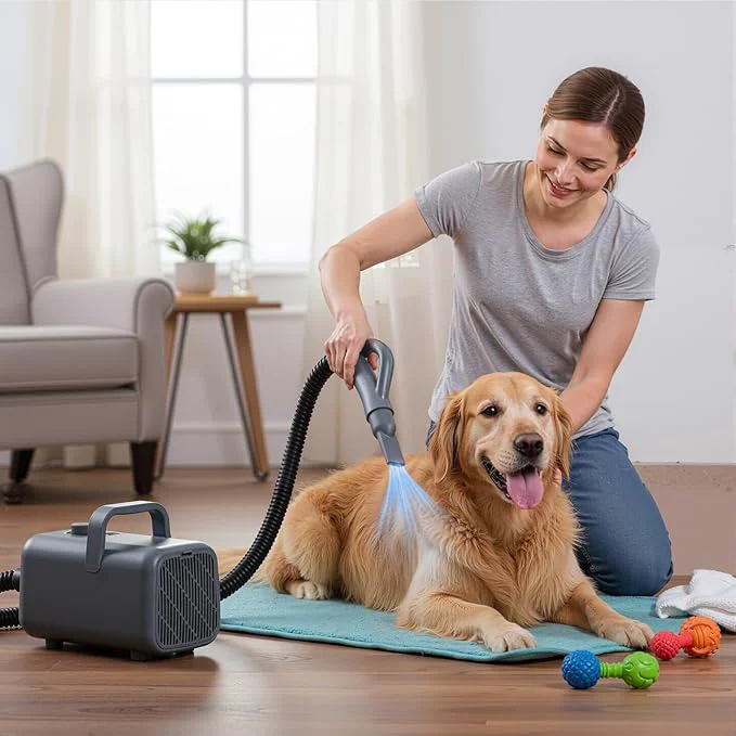 Quality DUMOS Dog Blow Dryer Grooming Vacuum Kit Cat Dog Hair Dryer with Adjustable Wind Speed Heater Temperature Cool-Warm-Hot Cycle Mode 4 Nozzles 6.5 FT Cord for Low Noise Pet Hair Remover - Grey Trusted