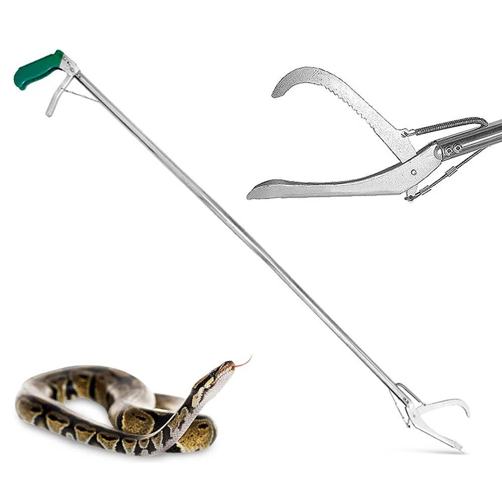 Stylish IC ICLOVER 52-Inch Snake Tongs Heavy-Duty Reptile Grabber with Auto-Lock Non-Slip Handle Secure