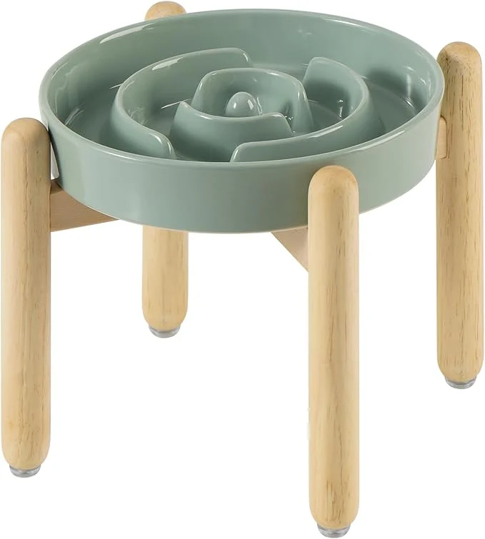Authentic Ceramic 1.6 Cup Raised Slow Feeder Dog Bowl Set d Wooden Stand for Medium and Large Dog 8.2inch Puzzle Slow Dish Anti-Gulping Light Green Single Bowl Stand About ThisOverview Professional