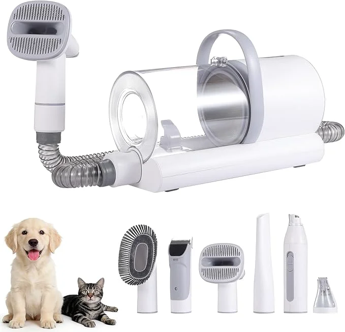 Advanced Dog Grooming Kit Dog Grooming Vacuum with Suction 6 in 1 Pet Grooming Vacuum for Shedding Low Noise Dog Hair Vacuum with 1.5L Cup Electric Dog Clippers for Grooming Thick Hair Cats Dogs High-End