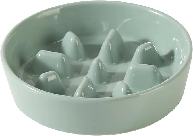 Environmentally Friendly Ceramic 0.9 Cup Dog Bowl Slow Feeder 6.1inch Slow Pet Food Dish for Small Dog and Cat Stop Bloat Preventing Choking Single Bowl Light Green About ThisOverview Crafted
