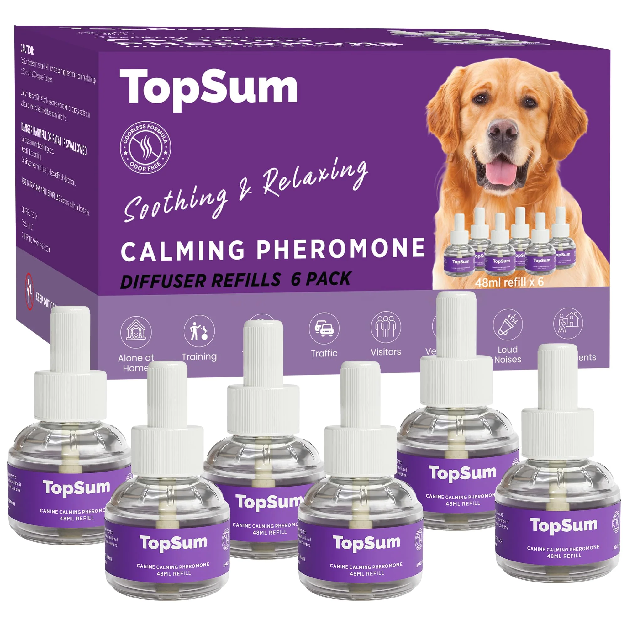 Breathable TopSum Dog Calming Diffuser Refills – 6-Pack Purple Top-Quality