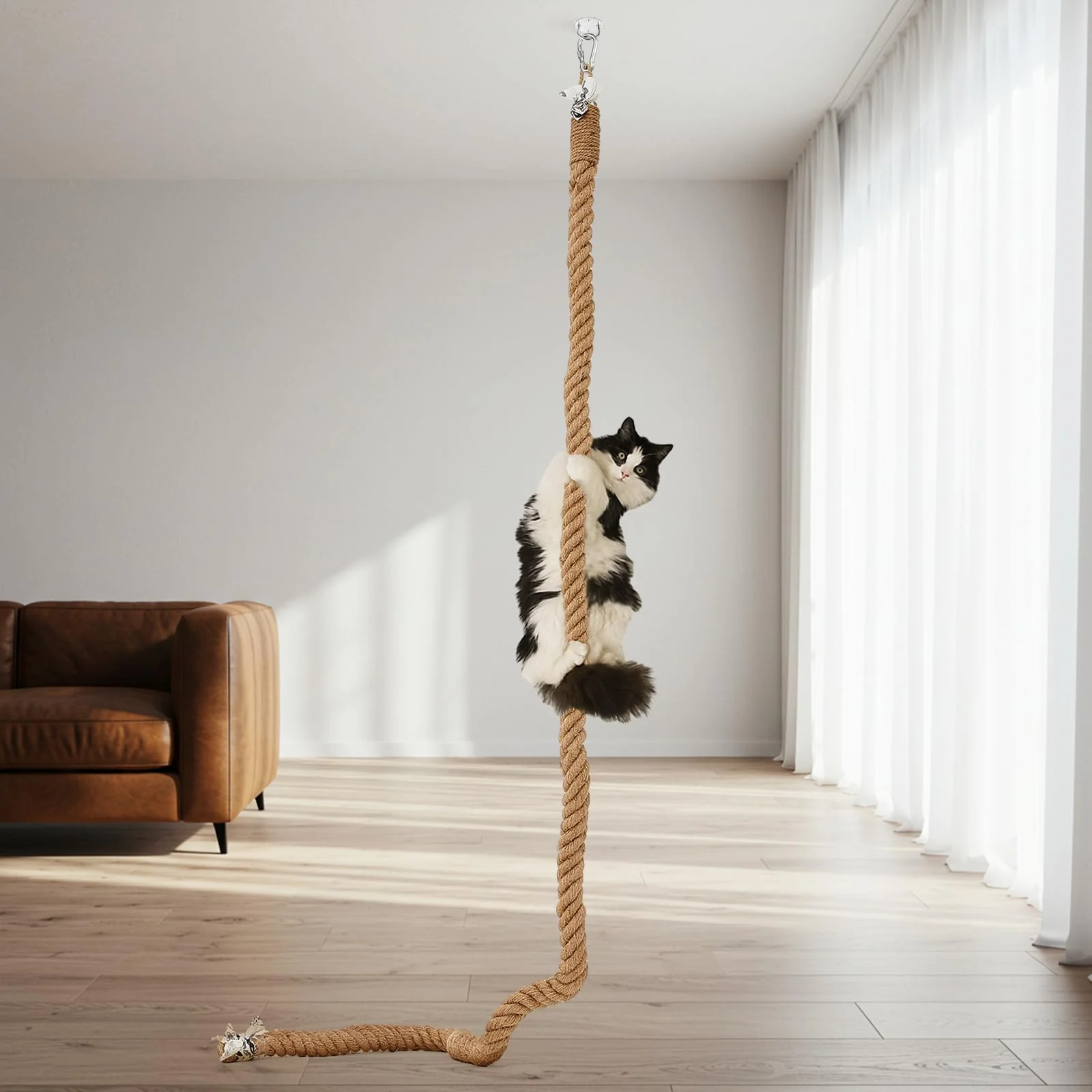 User-Friendly Weysat Cat Climbing Rope with Hook – Ceiling Wall Mount Scratching Post 8.9 ft Durable