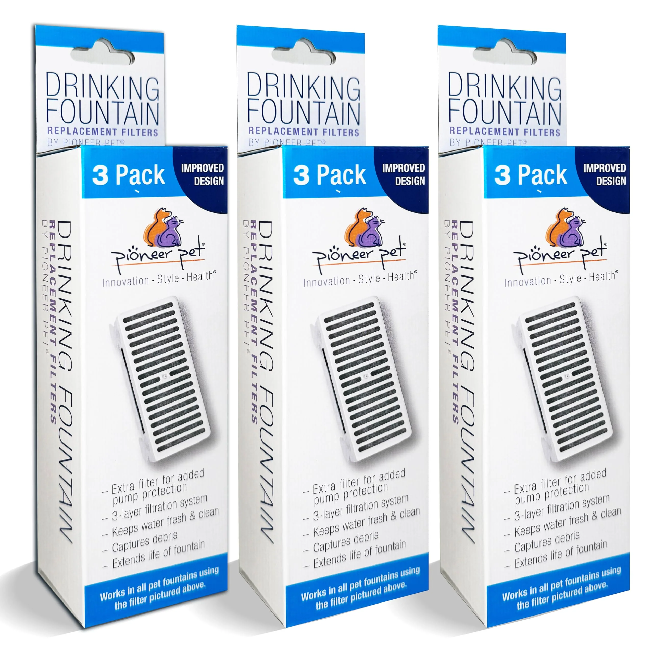Convenient Pioneer Pet 3-Pack T-Shaped Filter for Food Water Serene Fountain 3-Layer Filtration Fast