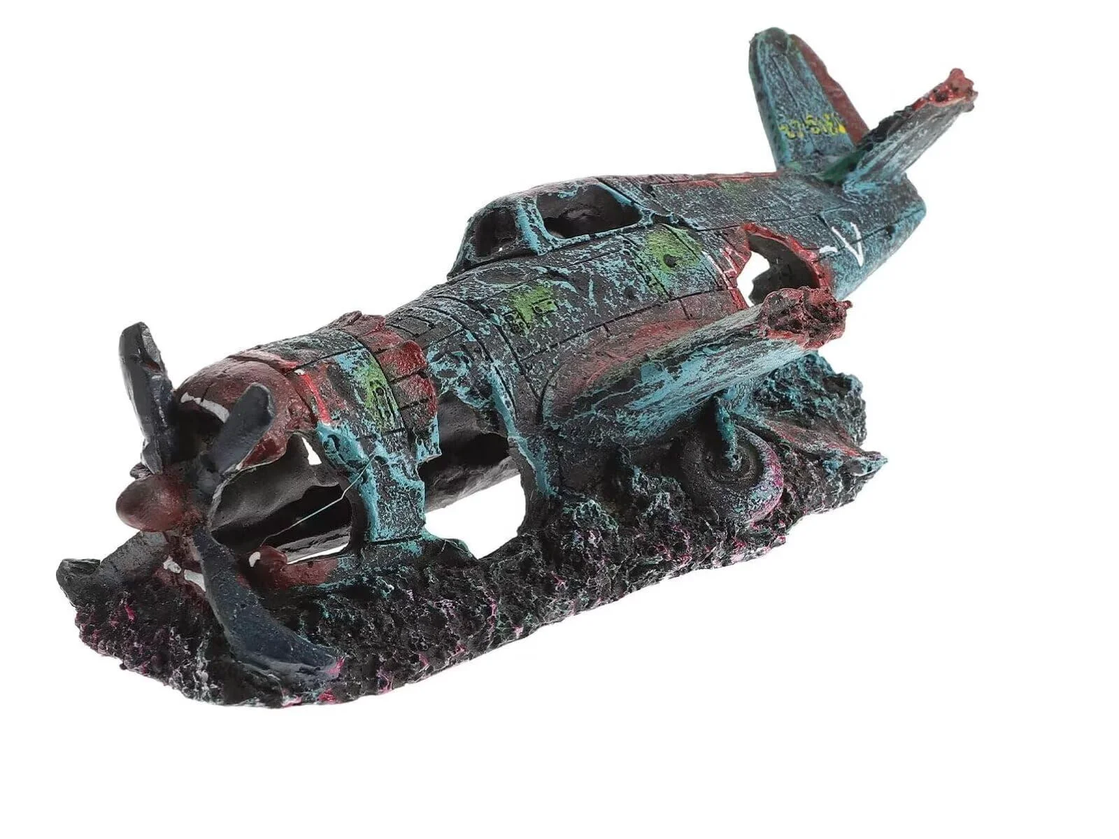 Advanced S-Lifeeling Fighter Airplane Aquarium Decor – Vintage Plane Ruins Shelter for Freshwater Saltwater Tanks Reusable