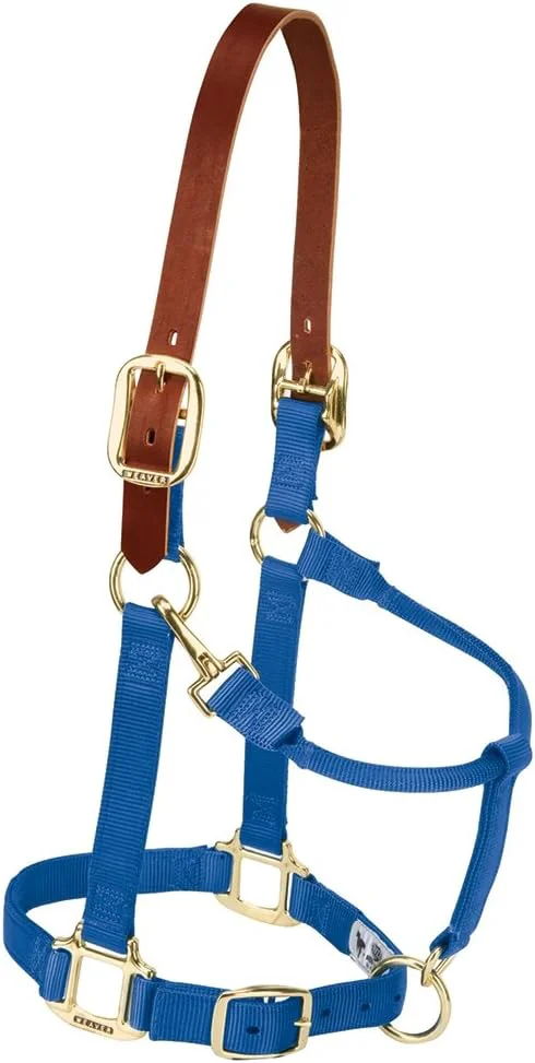 Classic Weaver Equine Breakaway Horse Halter Supple Leather Crown Adjustable Chin Throat Snap Halters for Horses Equine Tack Green