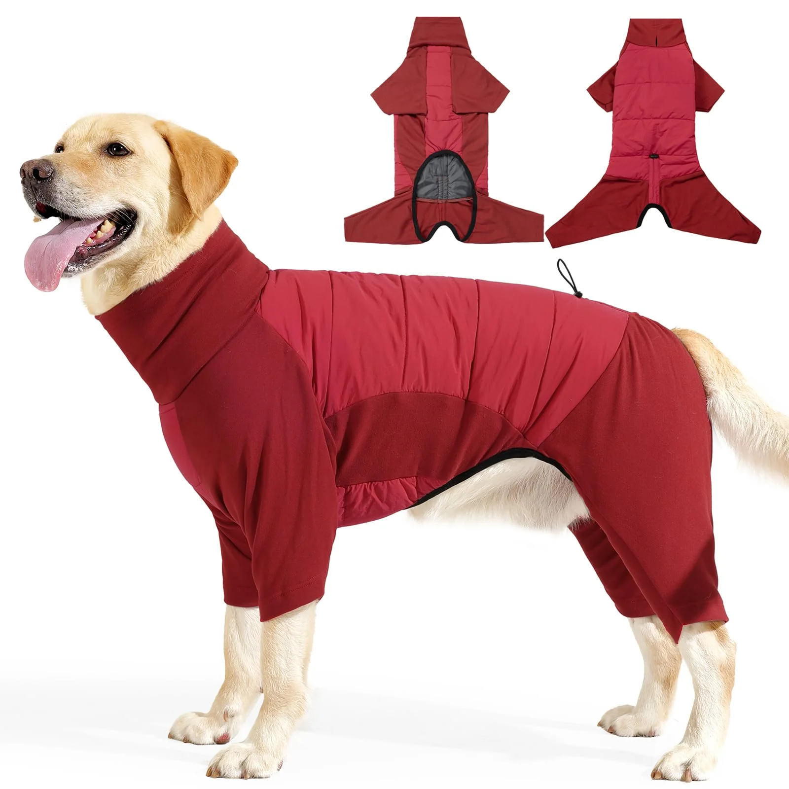 Selected BRKURLEG Full Body Dog Winter Coat - Warm Fleece Pajamas for Small to Large Dogs Red XXXL Crafted