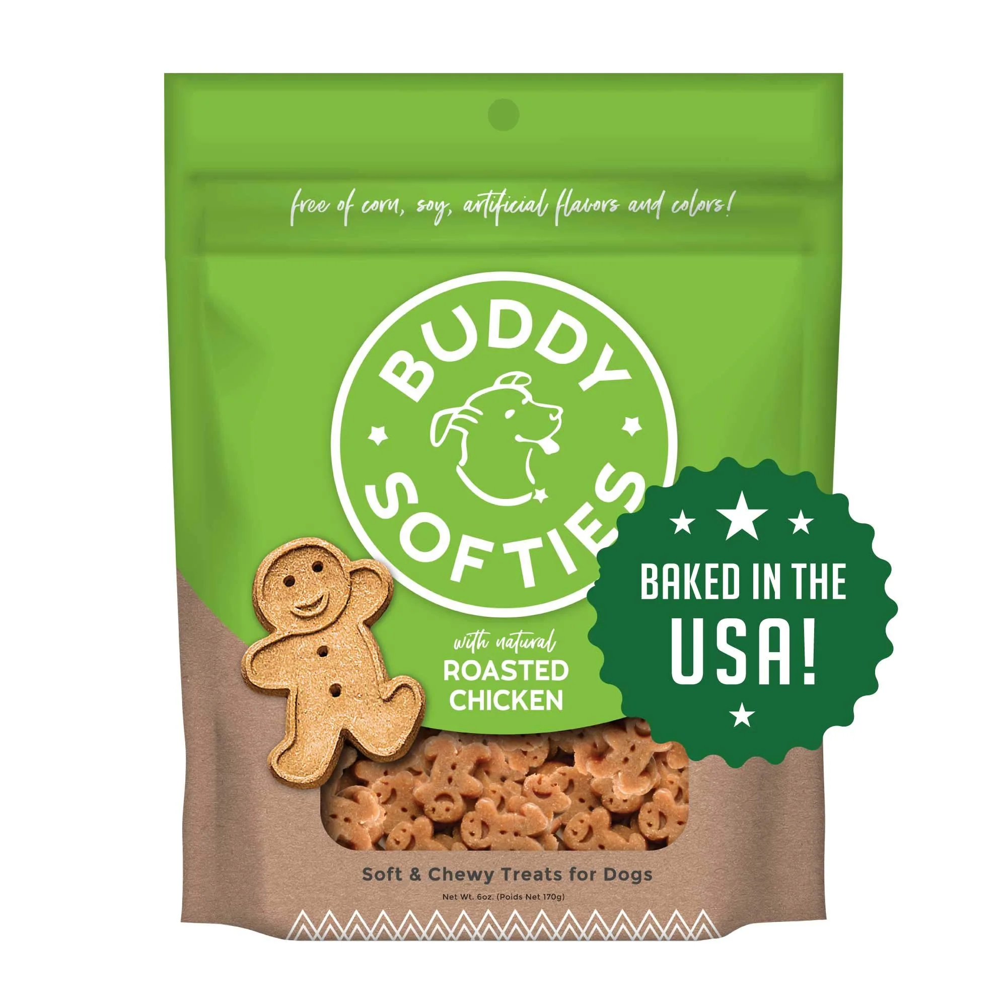 Efficient Buddy Biscuits 938072 Soft Chewy Treats with Roasted Chicken - 6 oz. 4 Pack USA-Baked Low-Calorie Dog Treats Smart