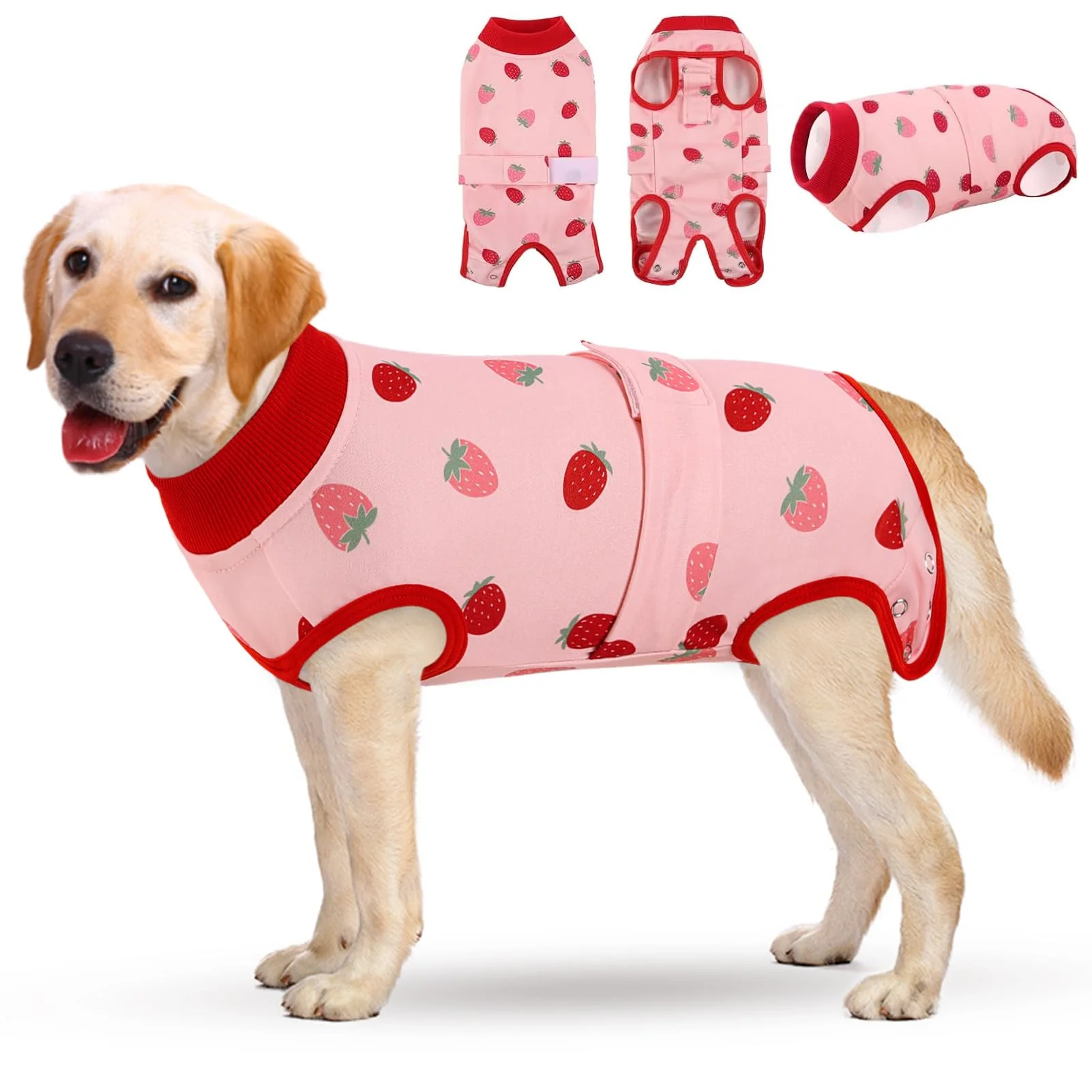 Superior KOESON Recovery Suit for Dogs – Strawberry XL Post-Op Onesie with Snaps Casual