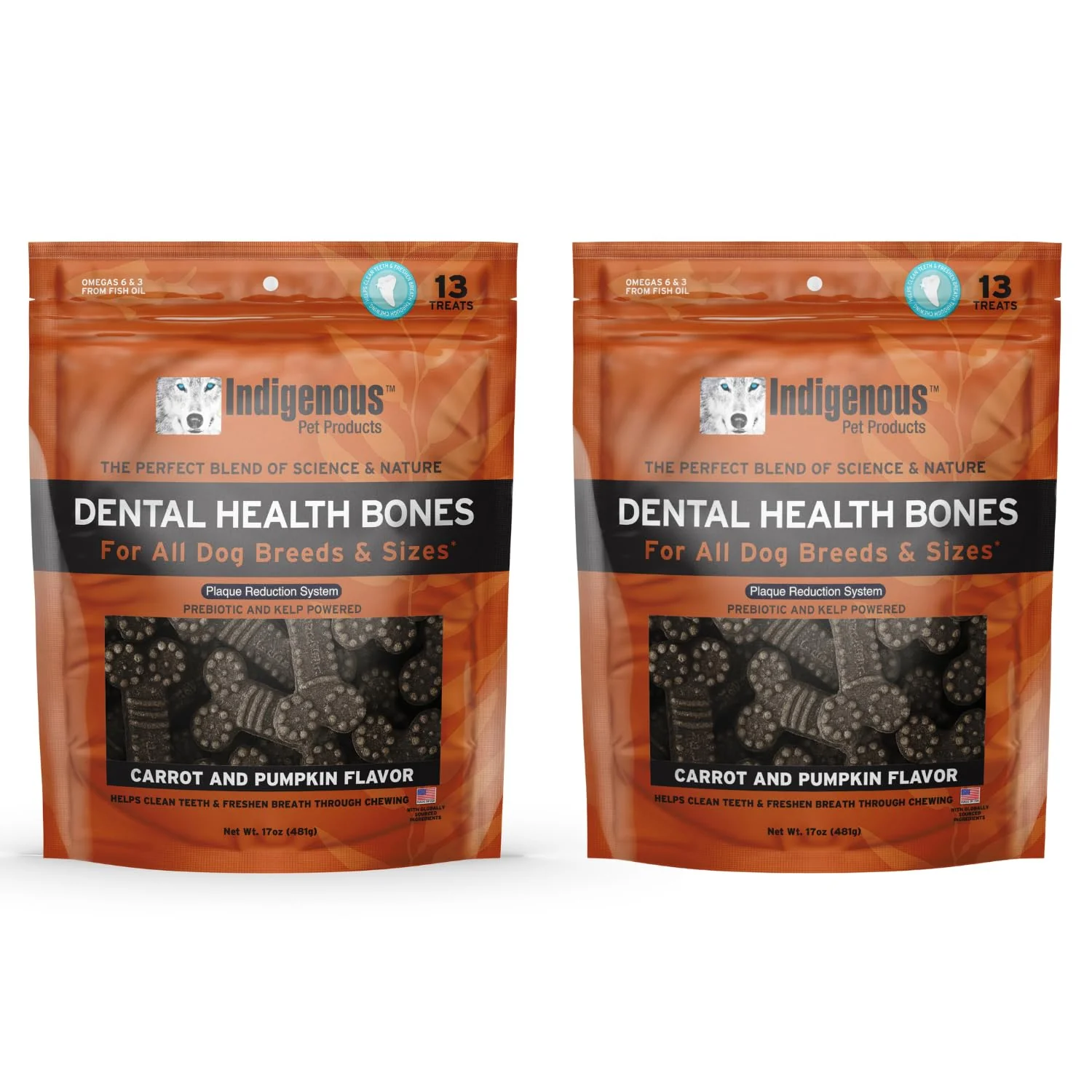 Elegant Indigenous Dental Health Bones – Carrot Pumpkin Flavor 2-Pack 34 oz Next-Generation