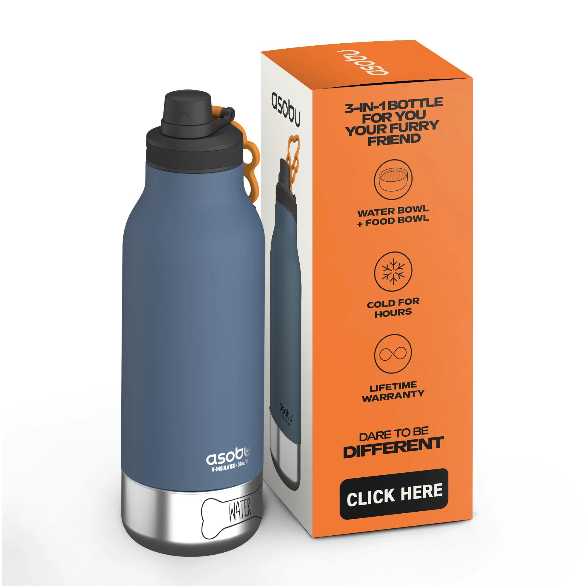 Fast Asobu Dog Barky Bottle – Insulated Stainless Bottle with Dual Bowls for You and Your Dog Outstanding