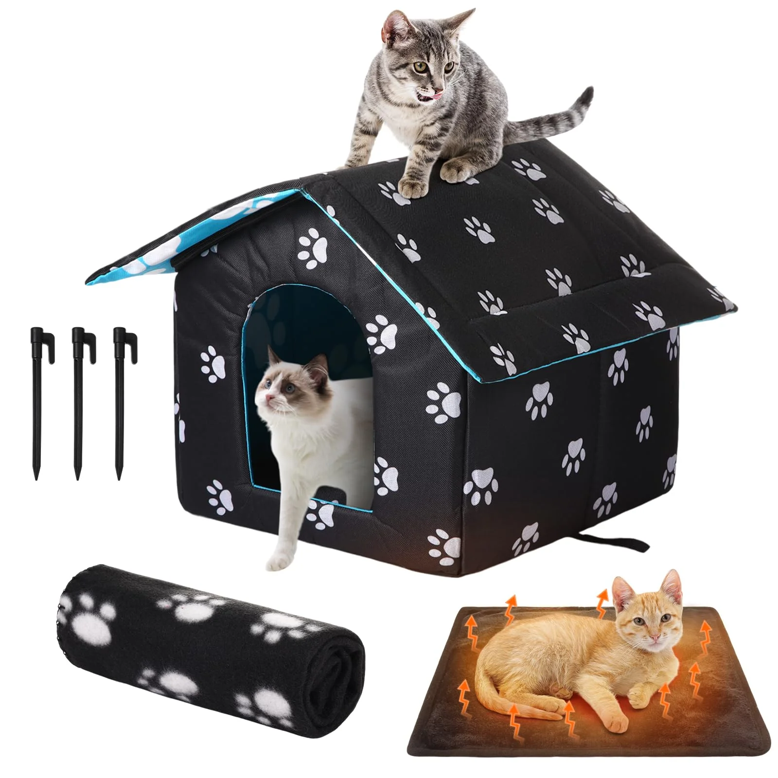 Detailed Ylinge Outdoor Waterproof Cat House — Collapsible Stray Shelter with Self-Warming Pad M Size Smooth