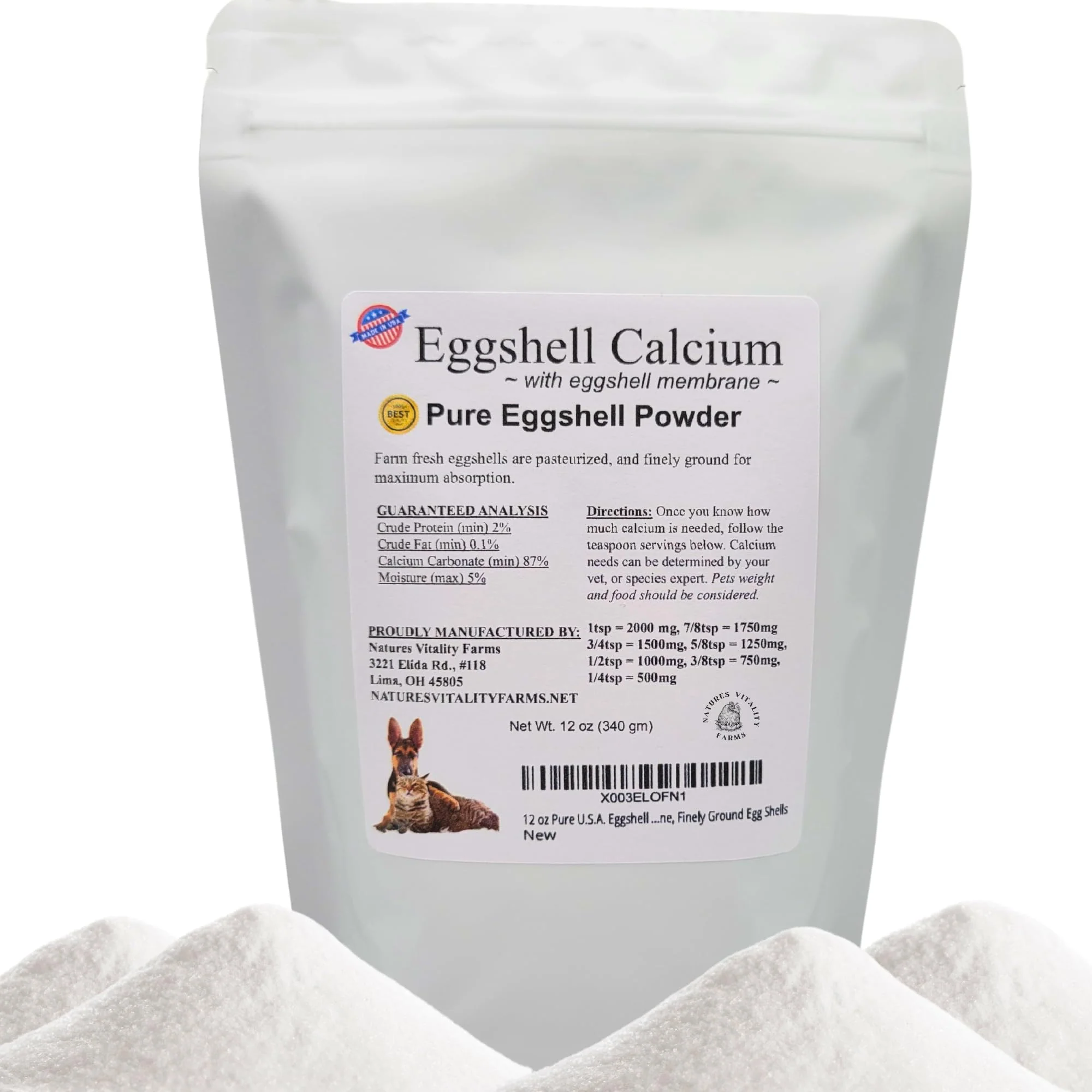 Efficient Natures Vitality Farms 12 oz Pure U.S.A. Eggshell Powder for Dogs Cats – Finely Ground Calcium Supplement Elegant