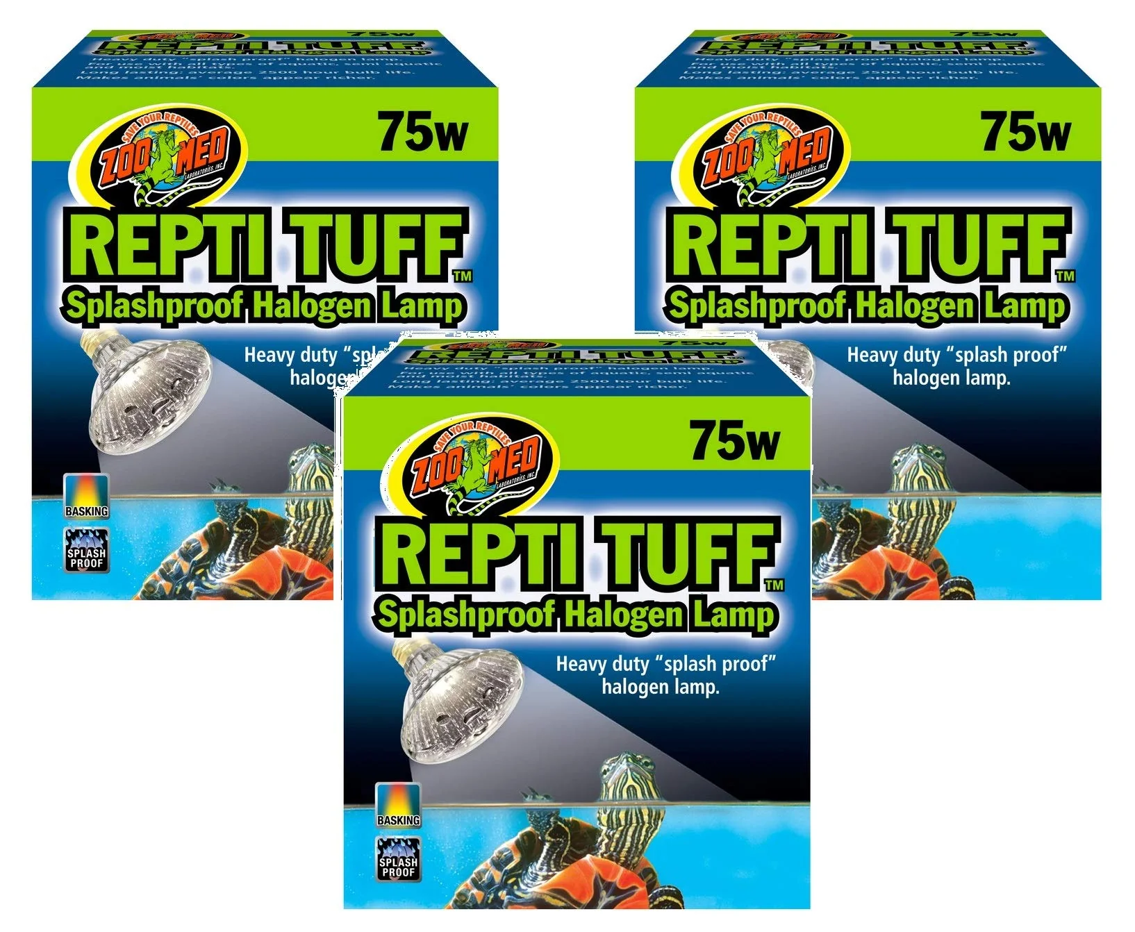 Original Zoo Med Repti Tuff Splashproof Halogen Lamps 75W – 3 Pack Recyclable