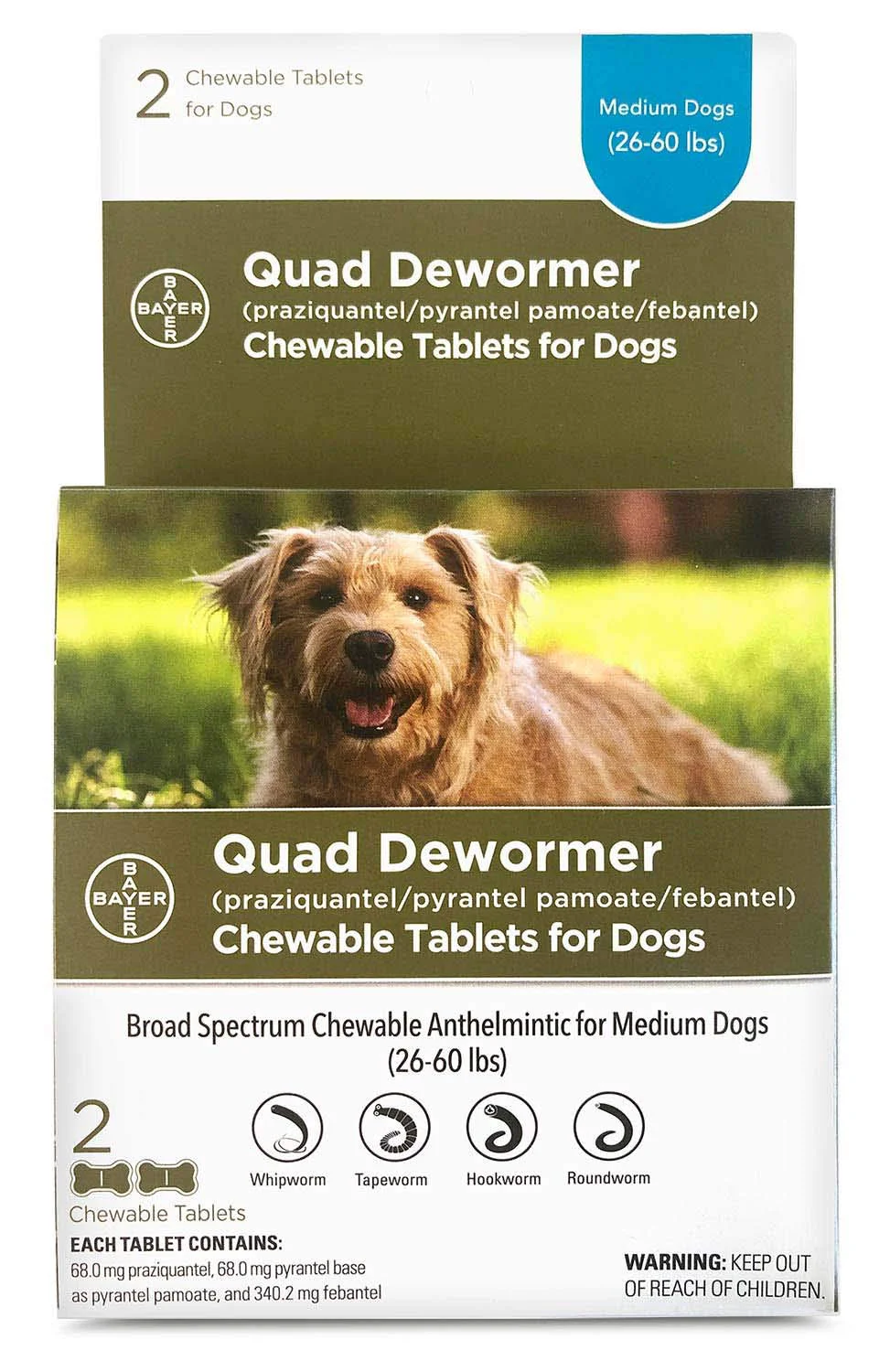 Durable Bayer Dog Quad Dewormer - Broad-Spectrum Chewable Tablets for Dogs High-Performance