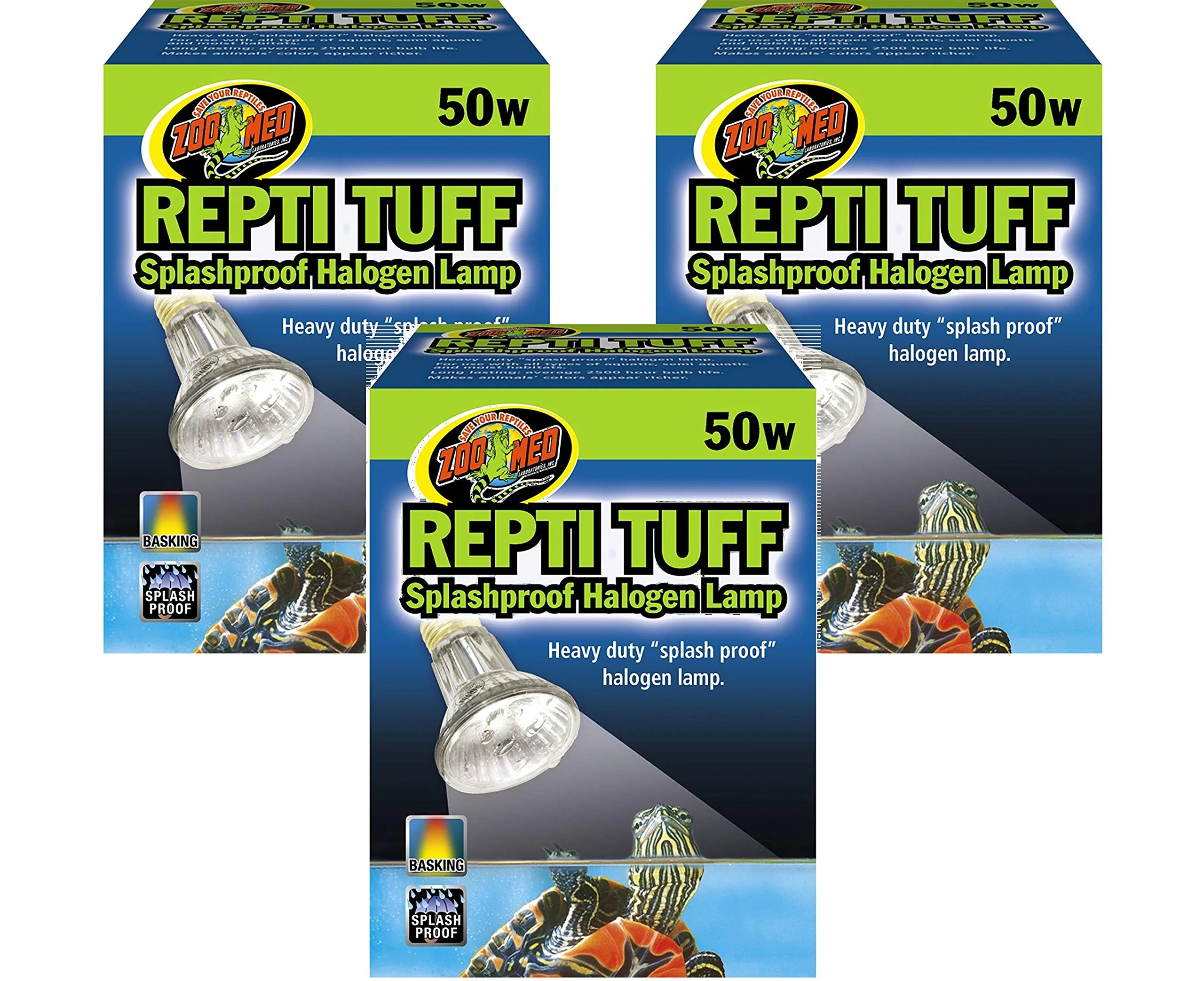 Excellent Zoo Med Repti Tuff Splashproof Halogen Lamps 50W 3-Pack – UVA Lighting Color Superior