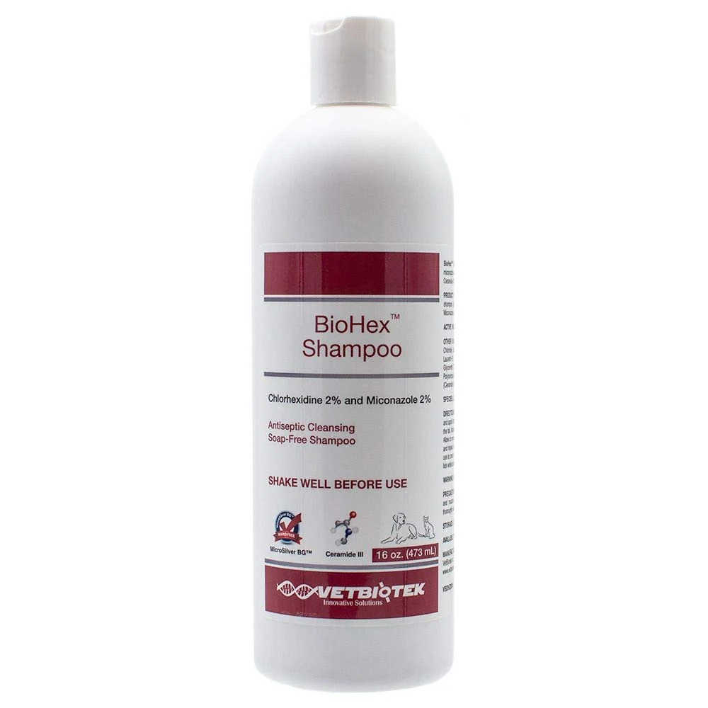 Environmentally Friendly VetBiotek BioHex Shampoo 16 oz – Antiseptic Antifungal Care for Dogs Cats Horses Excellent
