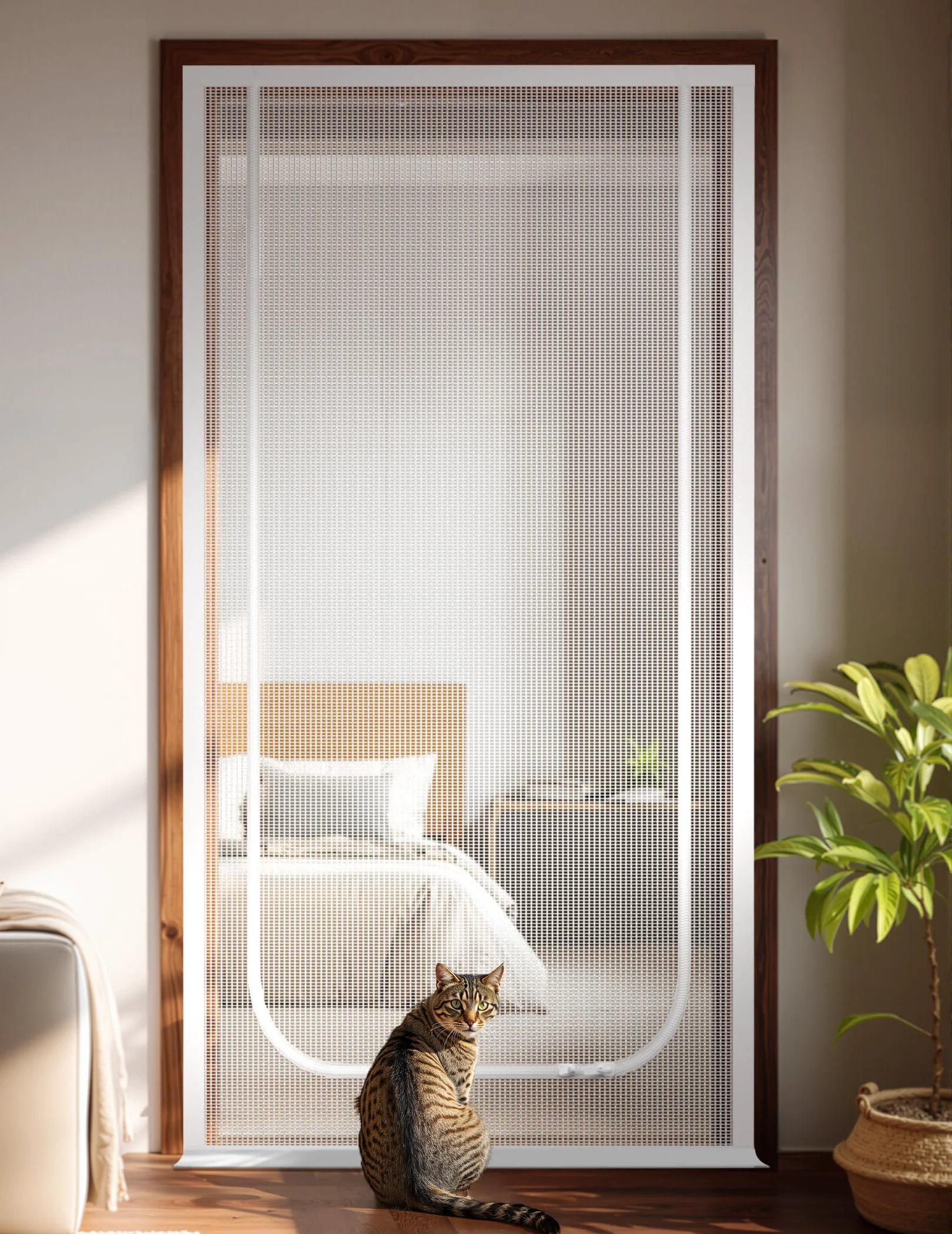 Sophisticated BFNN Cat Screen Door – Extra Tall Cat-Proof Mesh Gate Fits 36x82 Doors White U-Shaped Original Design
