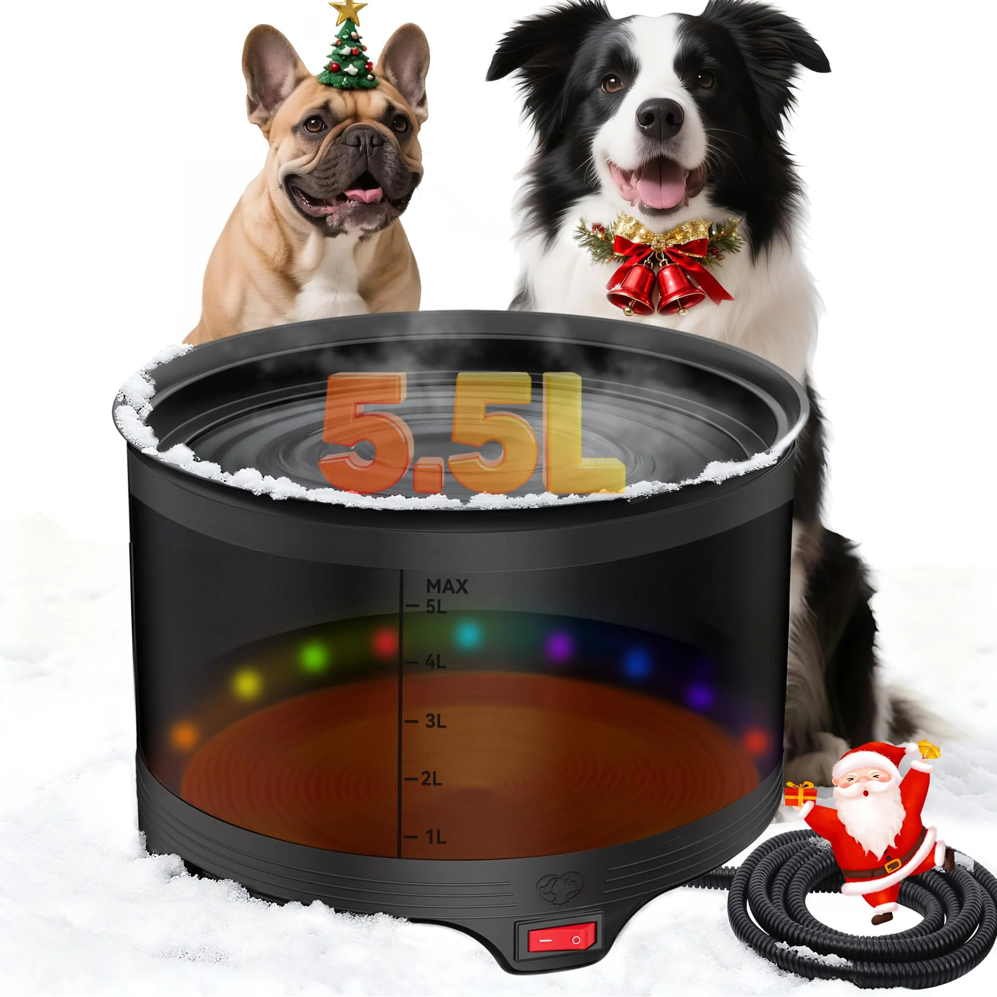 User-Friendly UPSKYPET 5.5L Heated Water Bowl – Outdoor Pet Waterer Auto Temp 77–104°F Modern