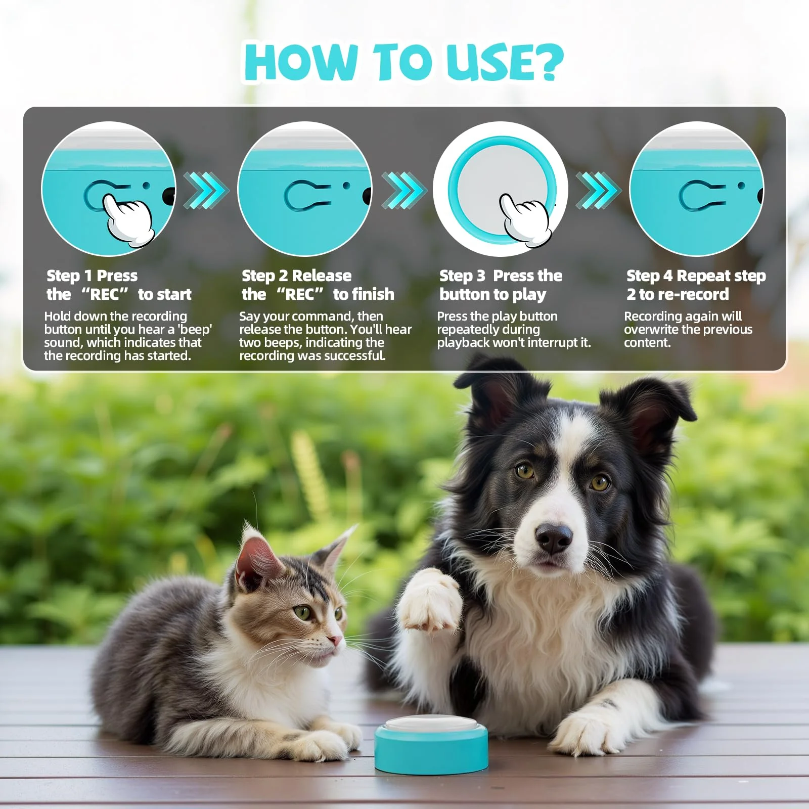 Smooth Voice Recording Button 6-Pack for Pets – 24s Recording Playback Anti-Slip Pad Blue Selected