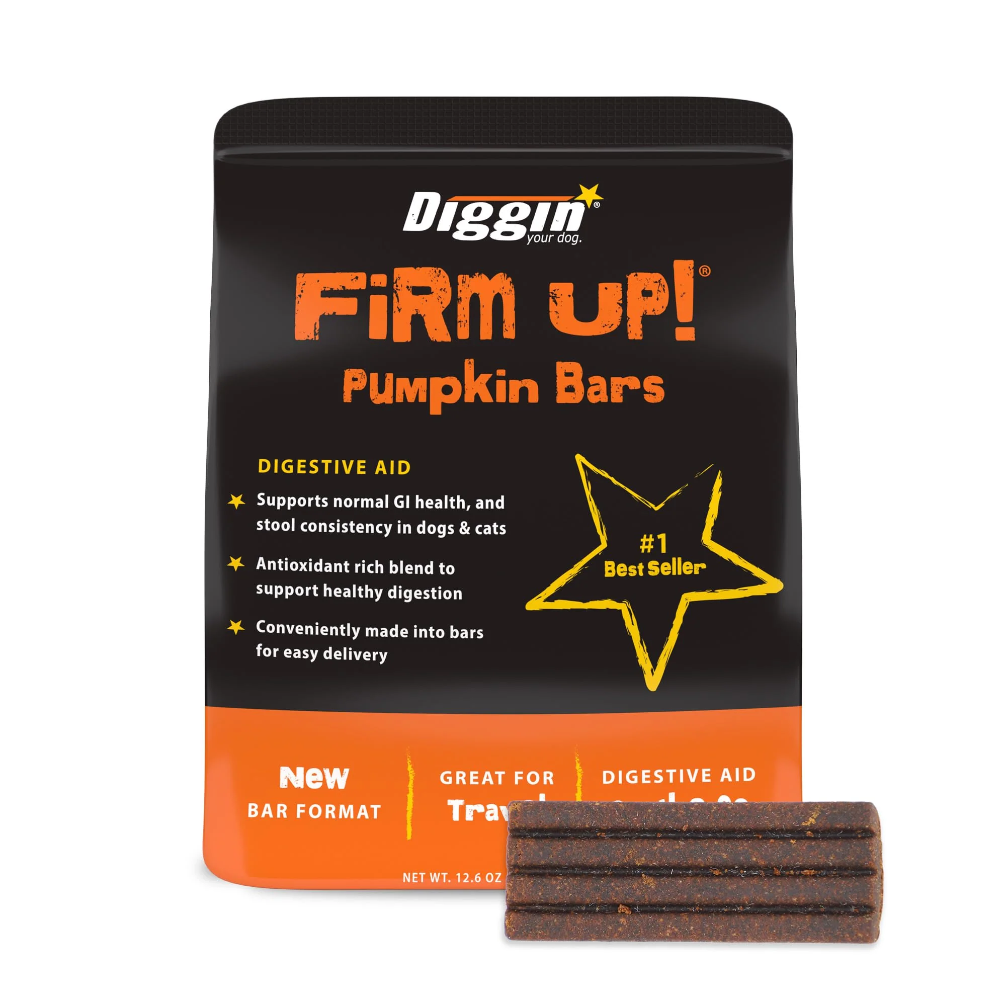 Effective Diggin' Your Dog Firm Up Bars – 6 Count USA-Made Pumpkin Fiber for Digestive Support Verified