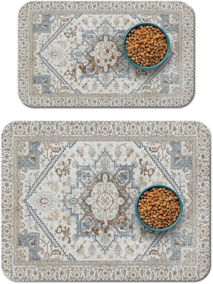 Sustainable 2 Pack Dog Food Mats for Floors Absorbent and Quick-Drying Pet Cat Food Mat Long-Lasting