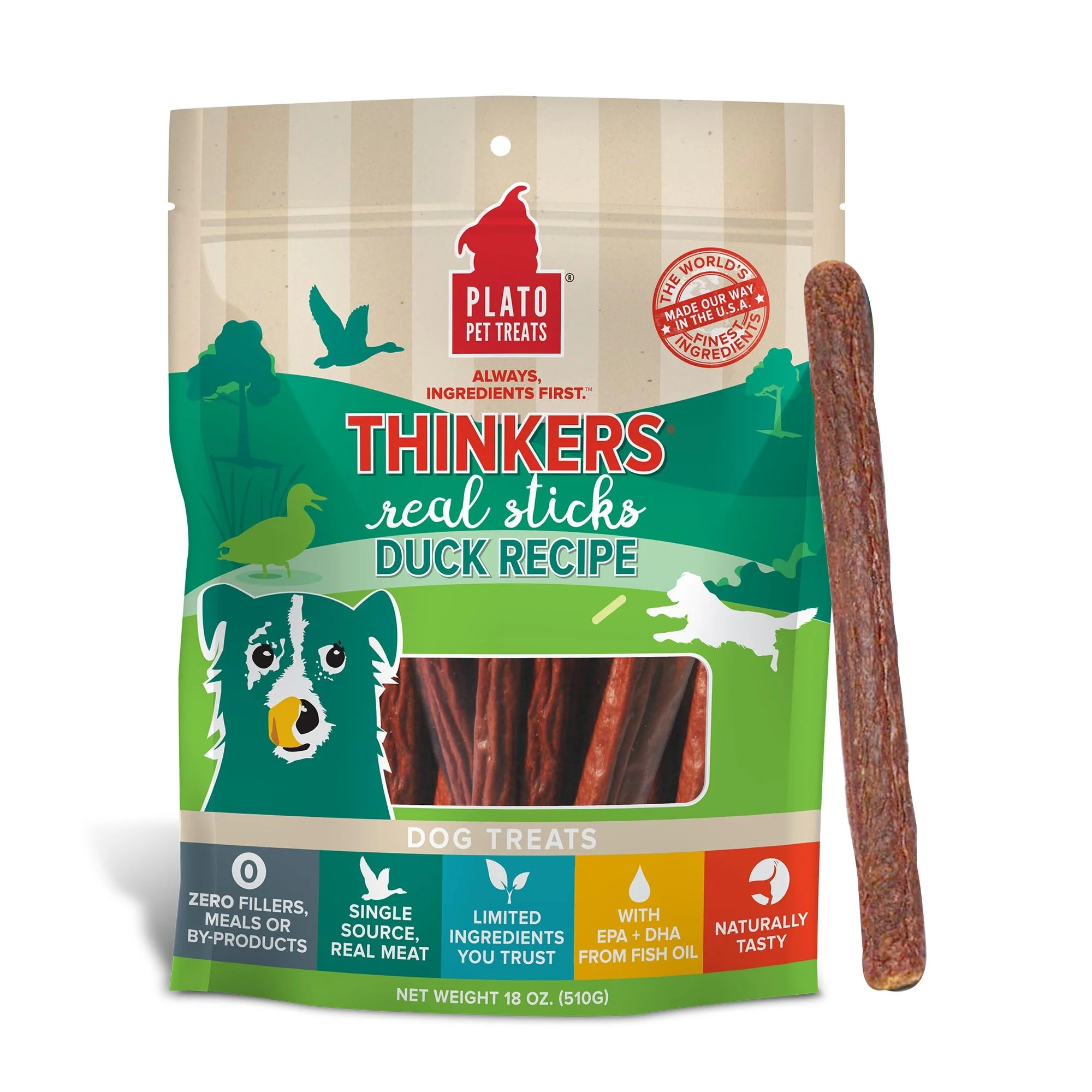 World-Class PLATO Thinkers Duck 18oz Natural Dog Treats – Duck EPA DHA USA-Made Official