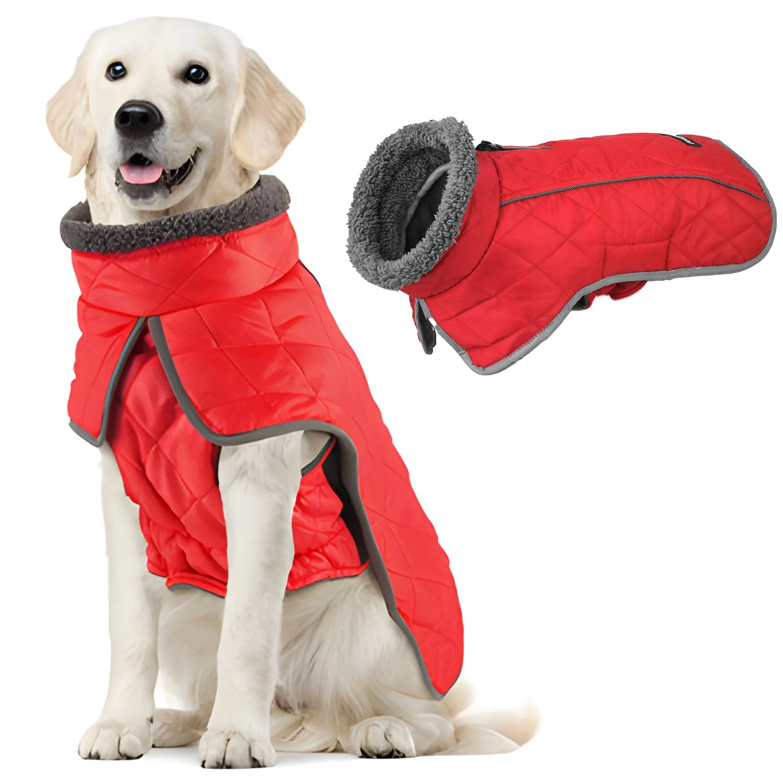 Elegant Fragralley Dog Coat Medium — Waterproof Winter Jacket with Warm Fleece Reflective Turtleneck Coat Red M Sustainable