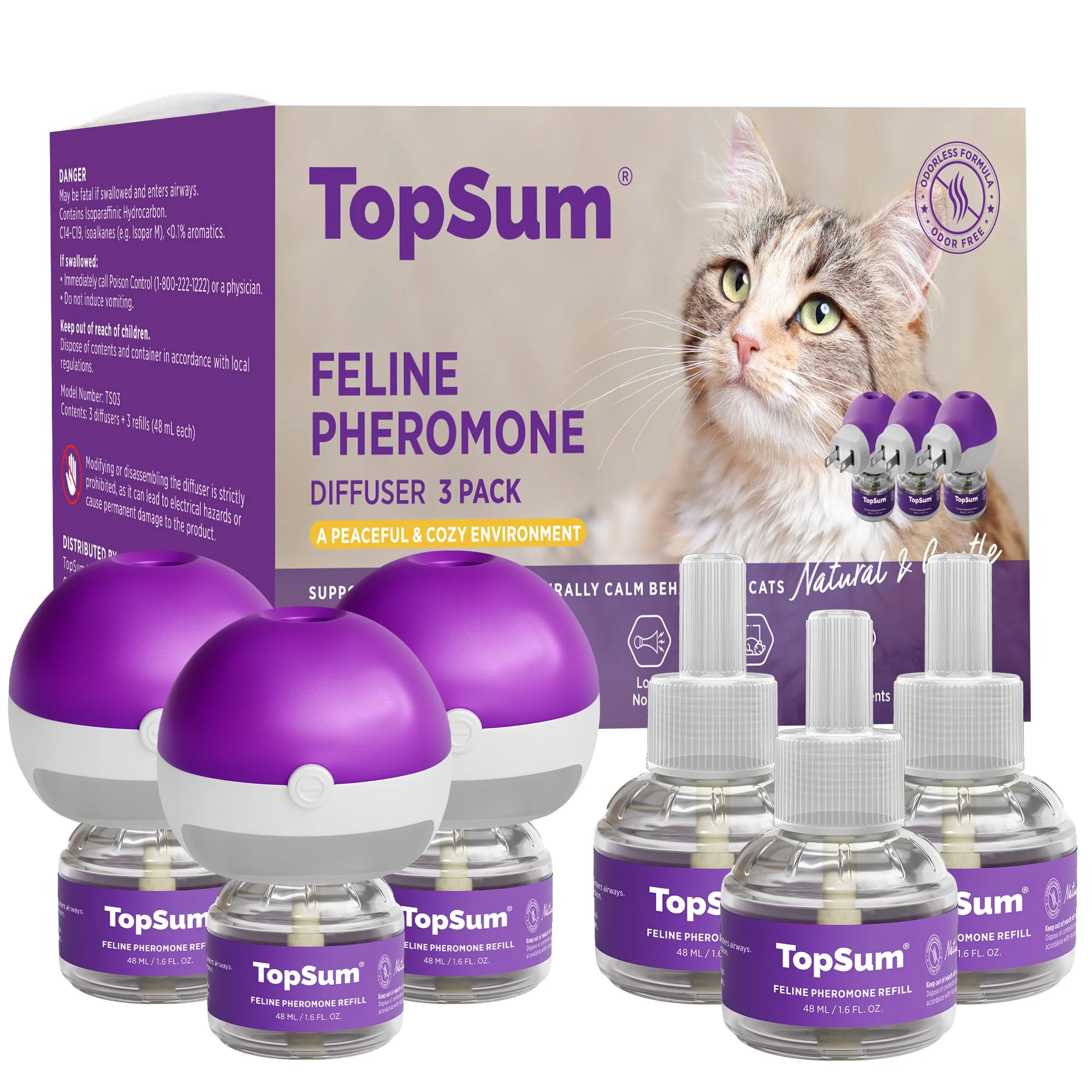 Fine TopSum Cat Pheromones Diffuser – Calming Kit 3 Diffusers 3 Refills Solid