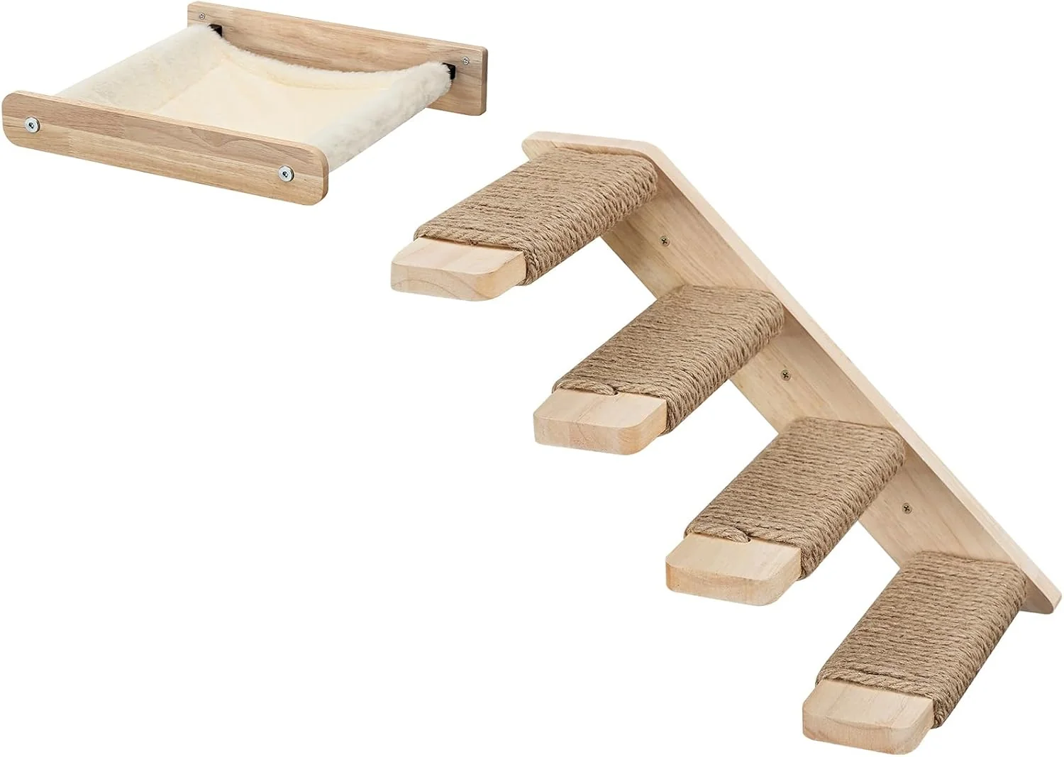First-Class HOOBRO Cat Wall Shelf Set of 2 Wall Mounted 4-Level Cat Steps with Jute Scratching Steps Hammock Wall Mounted Holds up to 40 lb Cat Wall Furniture for Playing Natural NL41CS03 Carefully Designed