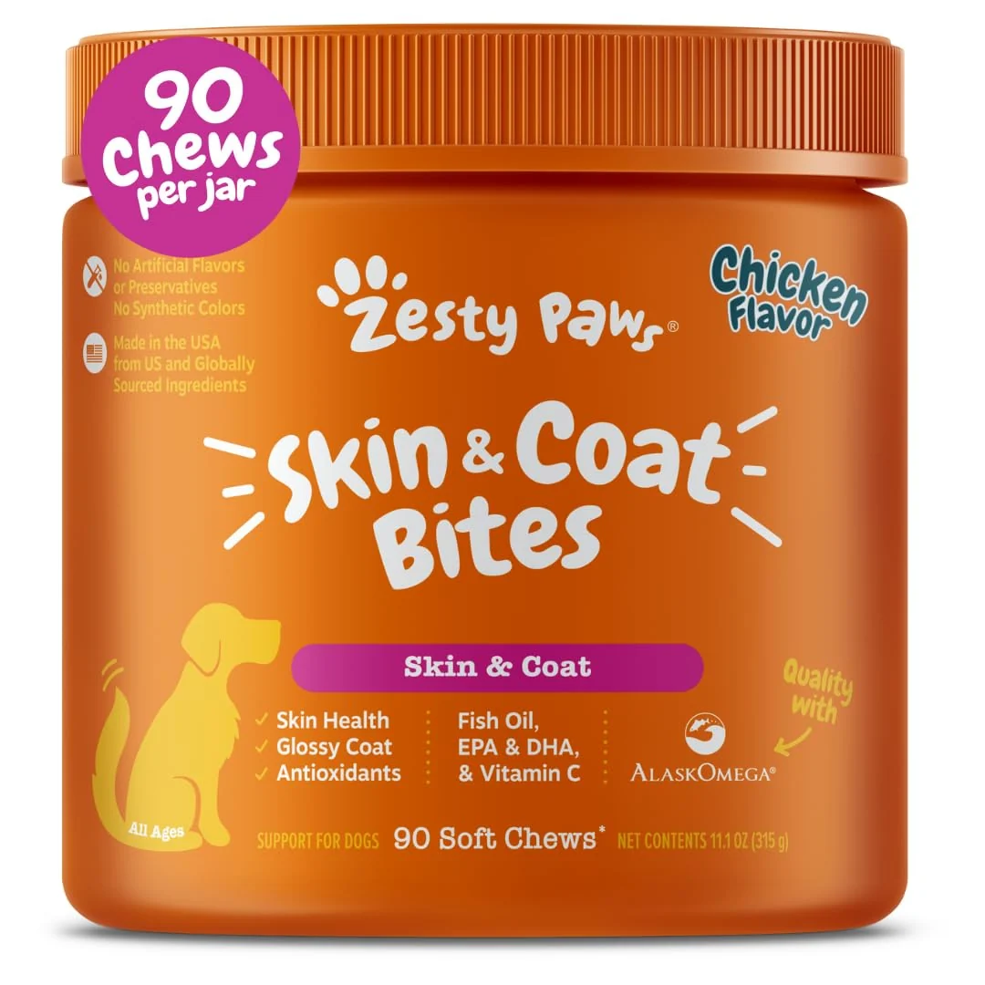 Verified Zesty Paws Omega 3 Alaskan Fish Oil Chew Treats for Dogs — Hip Joint Support Skin Coat AlaskOmega EPA DHA Natural