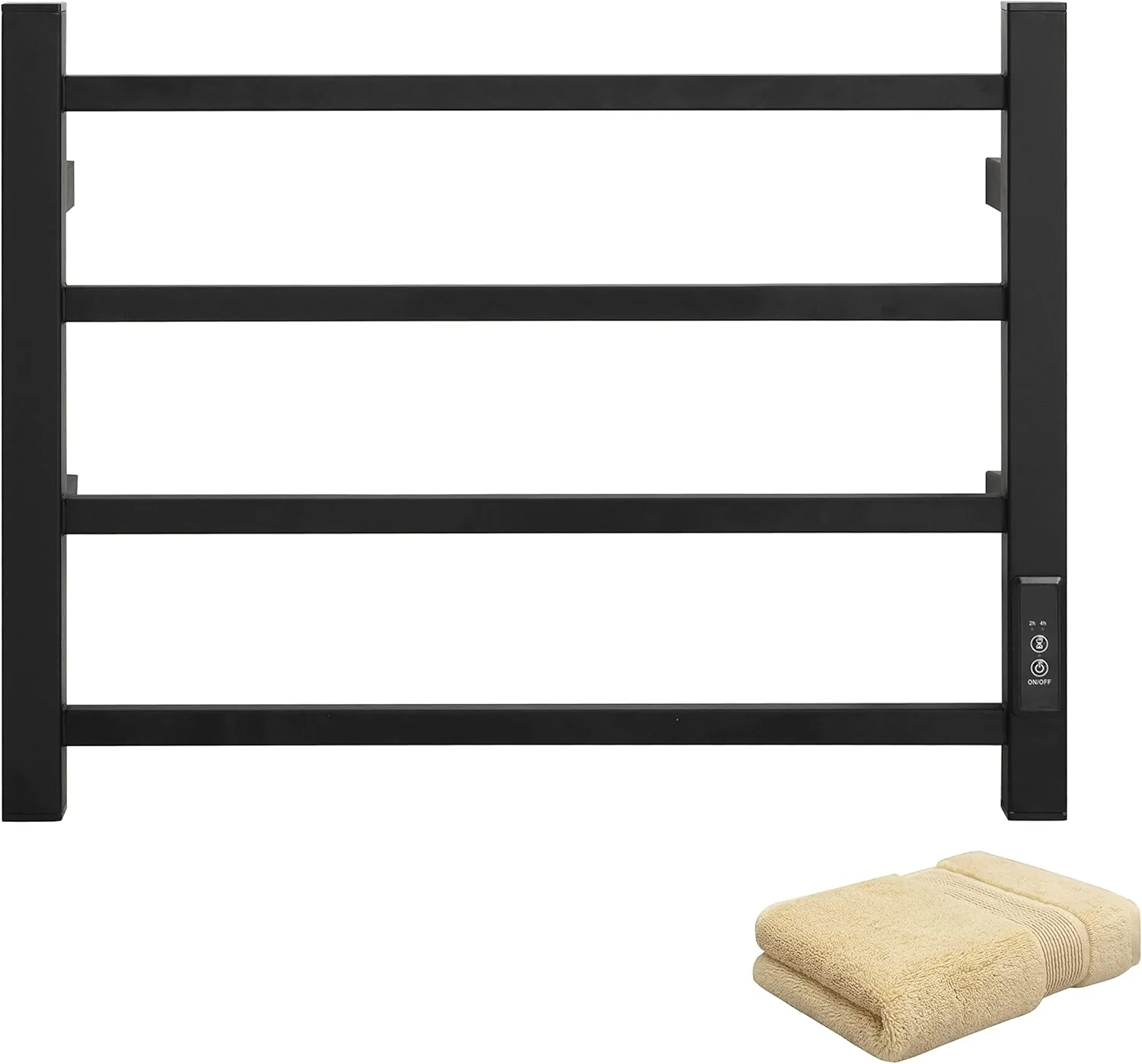 Classic KEG Towel Warmer 4 Bars for Bathroom Wall Mounted Bath Towel Heater Hardwired and Plug-in with Built-in Timer Matte Black Minimalist