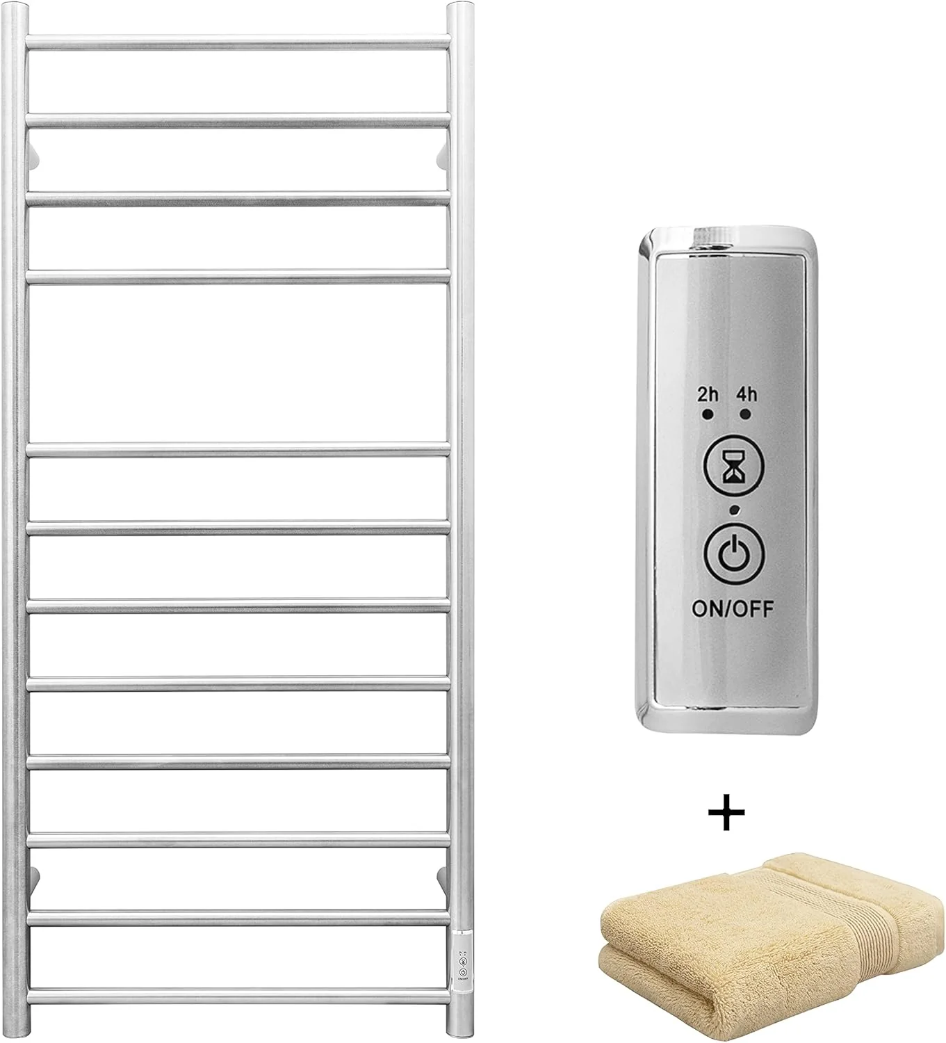 Premium KEG Towel Warmer Wall Mounted with Built-in Timer 12 Bars Electric Stainless Steel Heated Towel Racks for Bathroom Hot Plug-in Bath Towel Heater Brushed Nickel Genuine