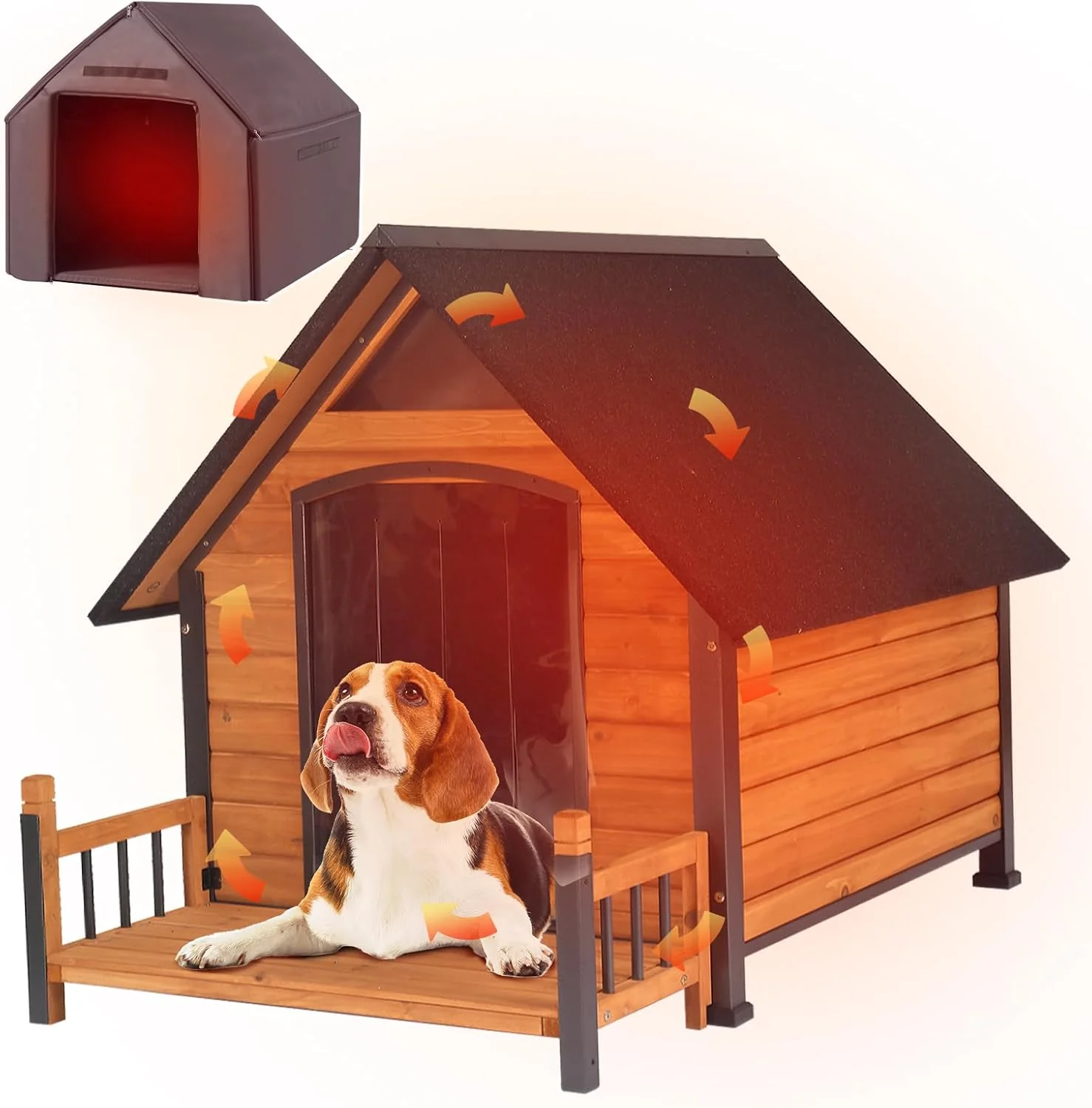 Comfortable Large Dog House Outdoor Insulated Weatherproof Dog Kennel with Insulated Liner Dog Shelter for Large Breed with Anti-Chewing Iron Fram and Porch Brown 50.9 D x 37.4 W x 37.2 H Safe