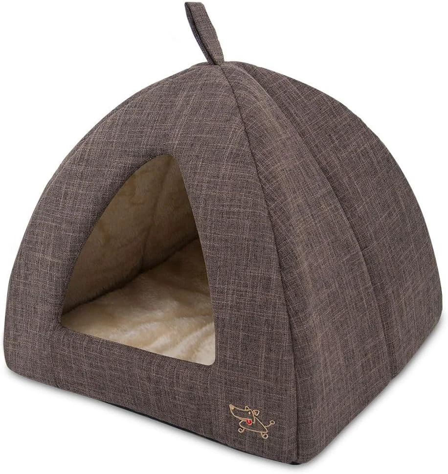 Expertly Made Pet Supplies Pet Tent-Soft Bed for Dog and Cat Brown Linen 16 x 16 x H 14 Relaxed