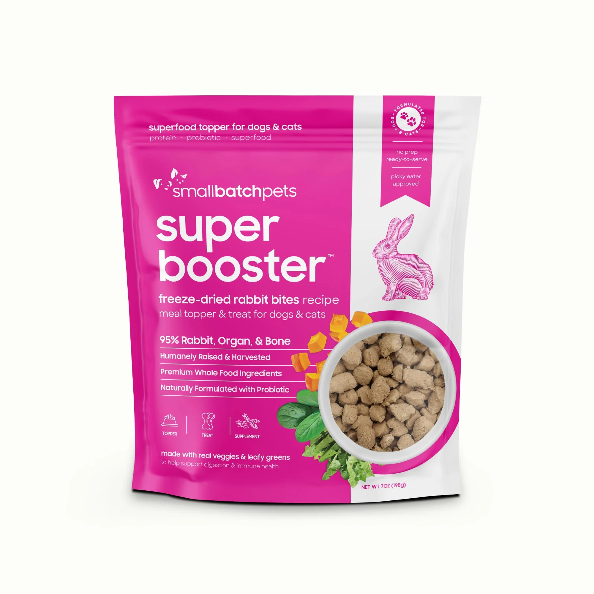 Artisan Smallbatch ze Dried Rabbit Bites – Probiotic Grain- Dog Cat Food Topper 7 oz USA Made Certified