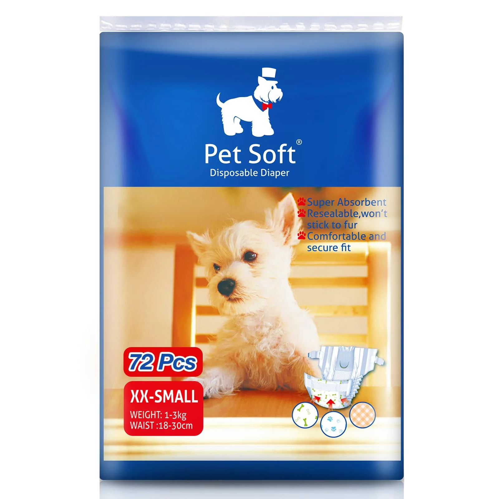 Elegant Pet Soft Dog Diapers Female XXSmall – 72 Count Disposable Diapers for Tiny Dogs Powerful