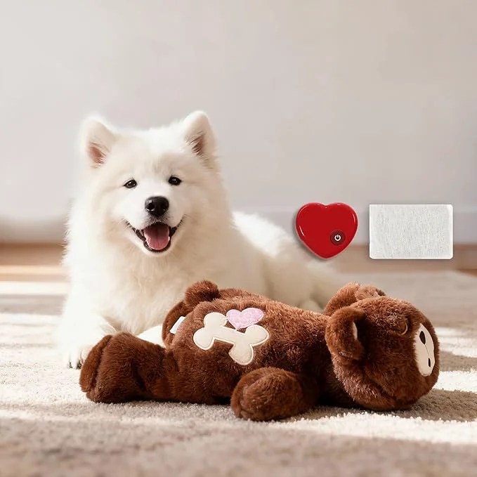 Specialty PetPrime Dog Heart beat Puppy Plush Bear Toy - with Warmer Bag Pet Soft Anxiety Puppy Relief Toy Heartbeat Stuffed Animal Sleeping Buddy Anxiety Dog Toy Brown Bear About This Fine Crafted