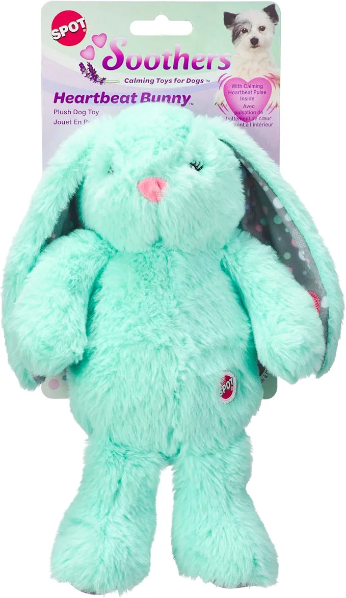 Casual SPOT Soothers Heartbeat Bunny – 12 Inch Calming Plush Toy for Dogs Puppies – Heartbeat Mechanism Lavender Scent Beads and Squeaker – Helps with Anxiety Crate Training Assorted ColorsAbout This Premium Material