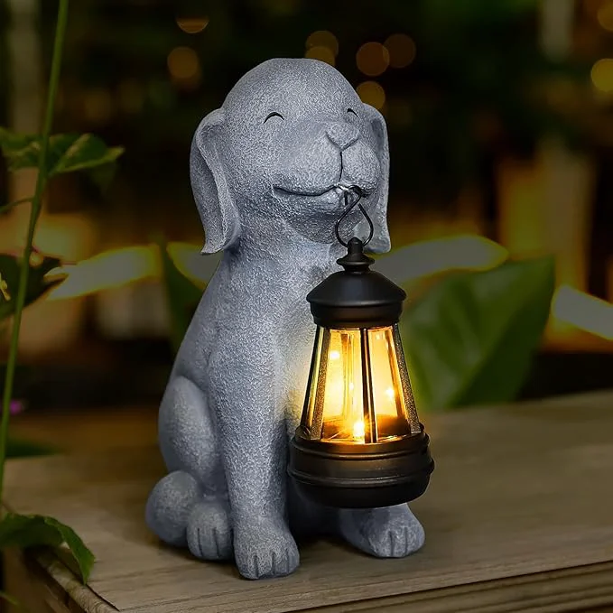 Reliable Solar Dog Garden Statue with Lantern Outdoor Waterproof Dog Figurine Decor Recyclable