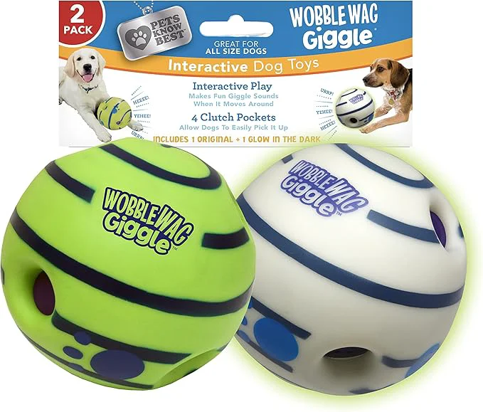 Official Wobble Wag Giggle Glow Rolling Enrichment Toy for Fun Playtime Interactive Play for Indoor or Outdoor Keeps Dogs Puppies Large Medium or Small Busy Moving As Seen on TV Pack of 2About This High-Quality