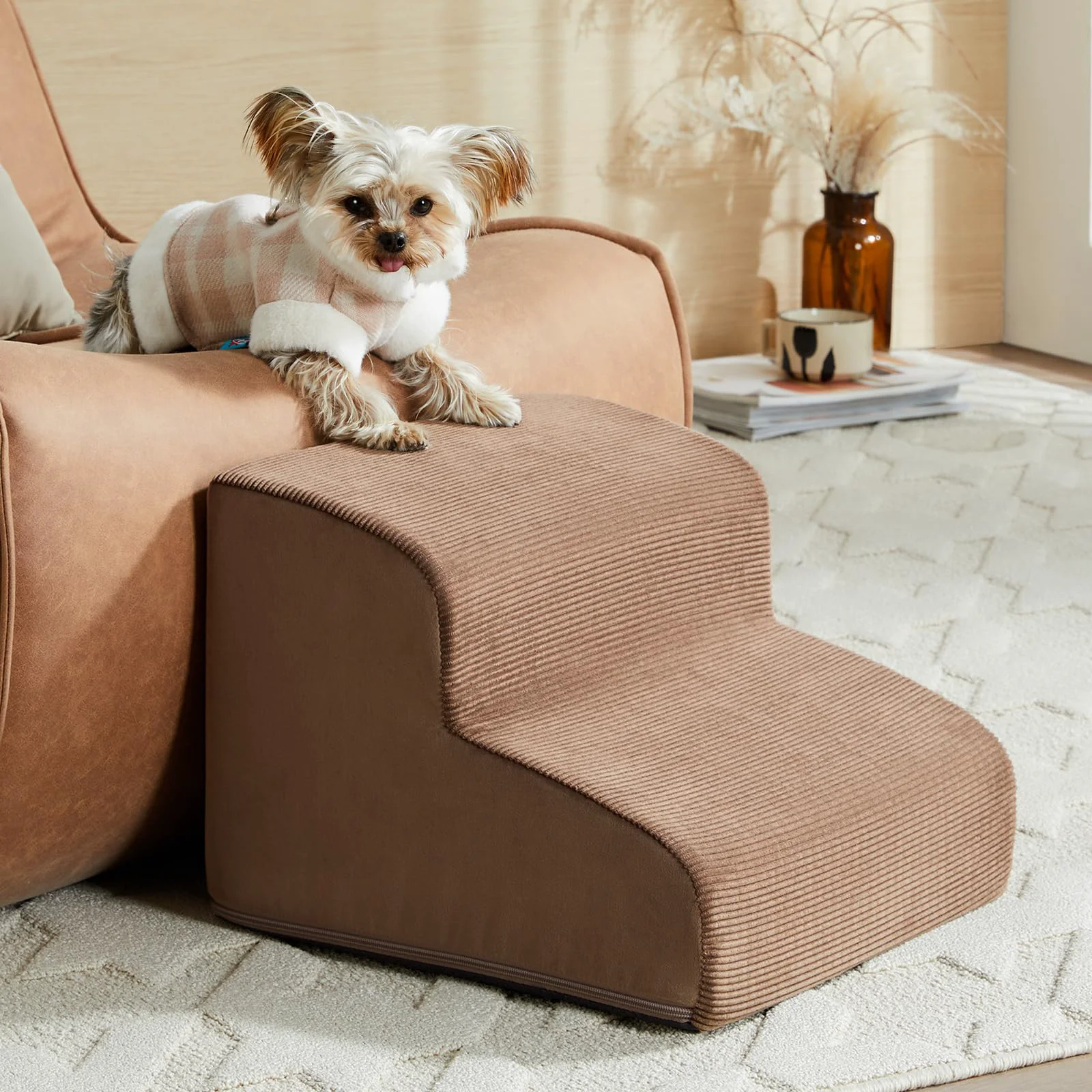 Soft LEXTRO Dog Stairs for Small Dogs — 2-Step Ramp with Foam Support Non-Slip Bottom Superior