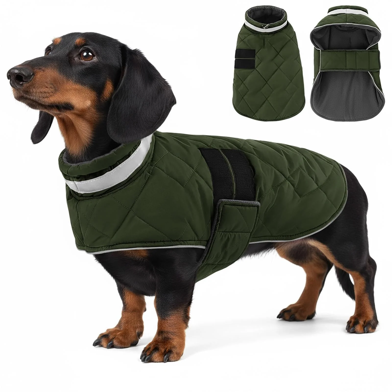 Minimalist KAMA BRIDAL Dog Winter Coat – Warm Padded Puppy Jacket Windproof Water-Resistant Green Size S Safe