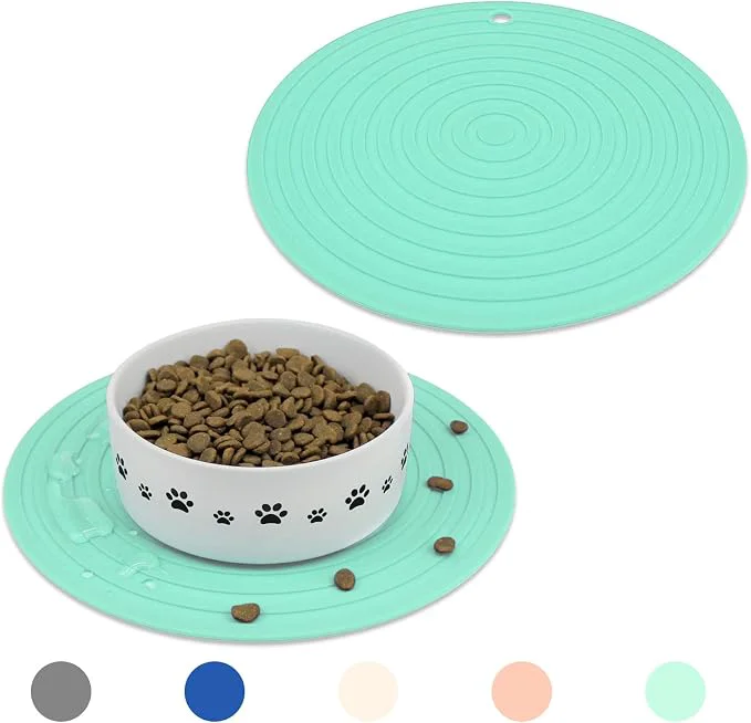 Enhanced Ptlom Pet Food Mat for Dog and Cat Placemat 2 Pcs Mat for Prevent Food and Flexible